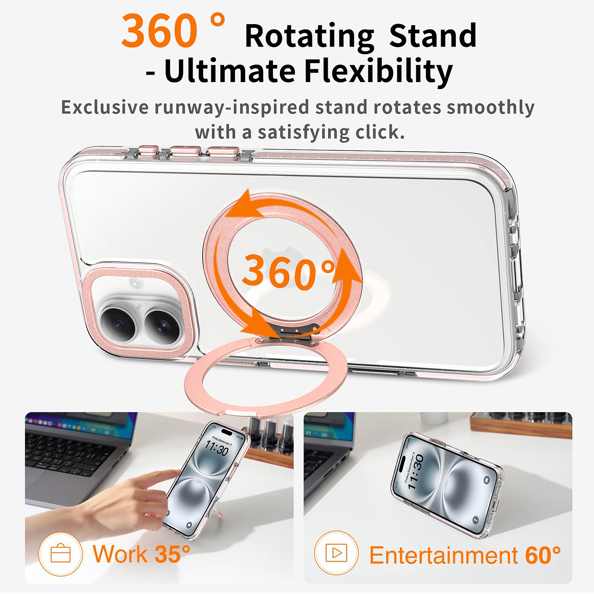 SendaFit Iridescent Clear 360° Stand Case for iPhone 16 Plus detail 20