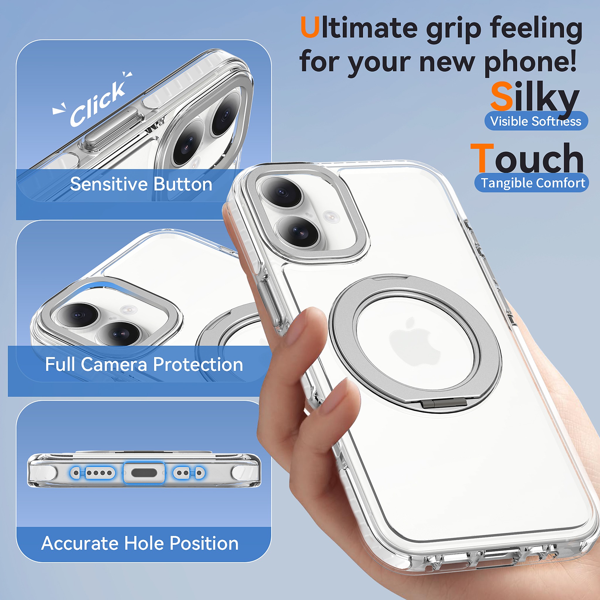 SendaFit Iridescent Clear 360° Stand Case for iPhone 16 Plus detail 23