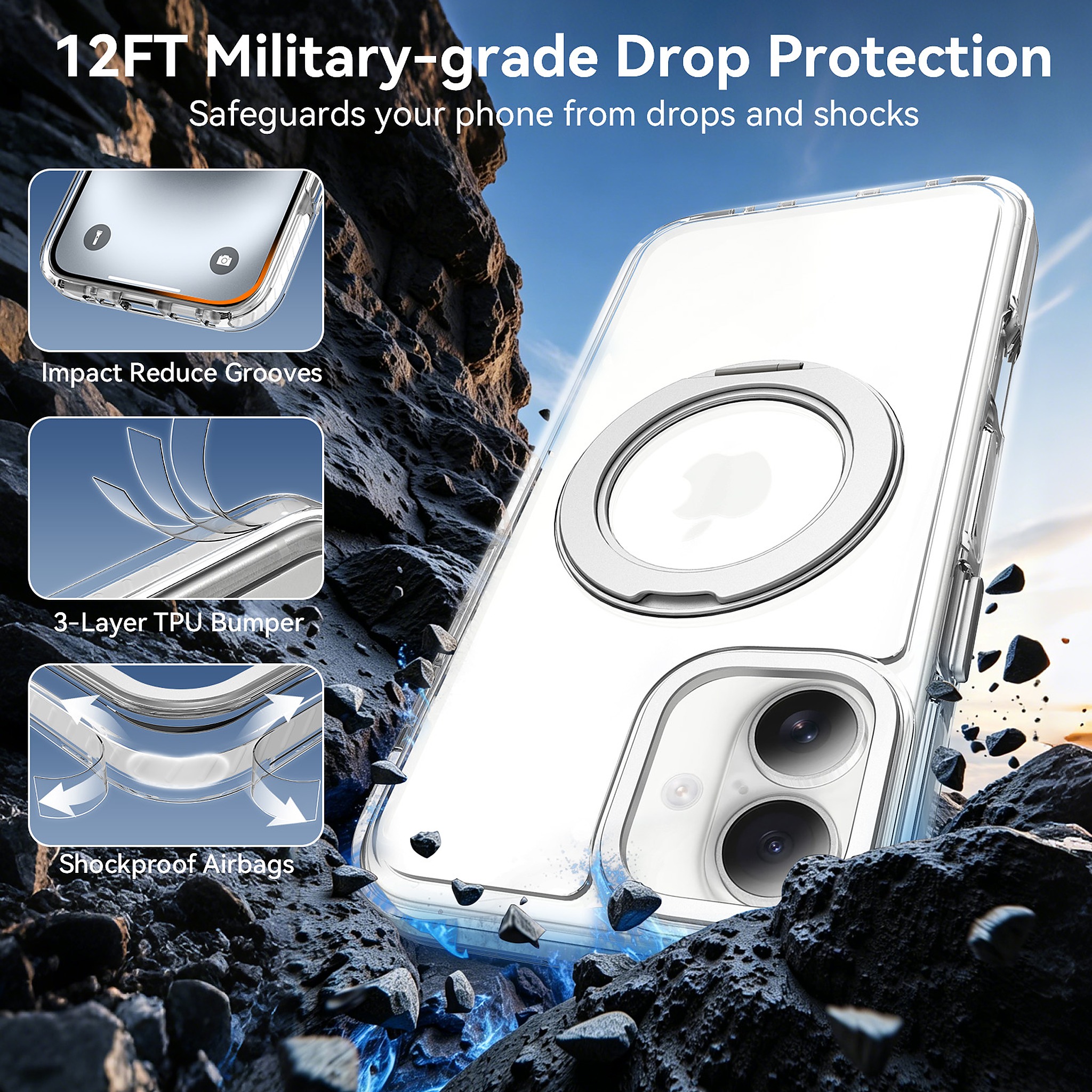 SendaFit Iridescent Clear 360° Stand Case for iPhone 16 Plus detail 25