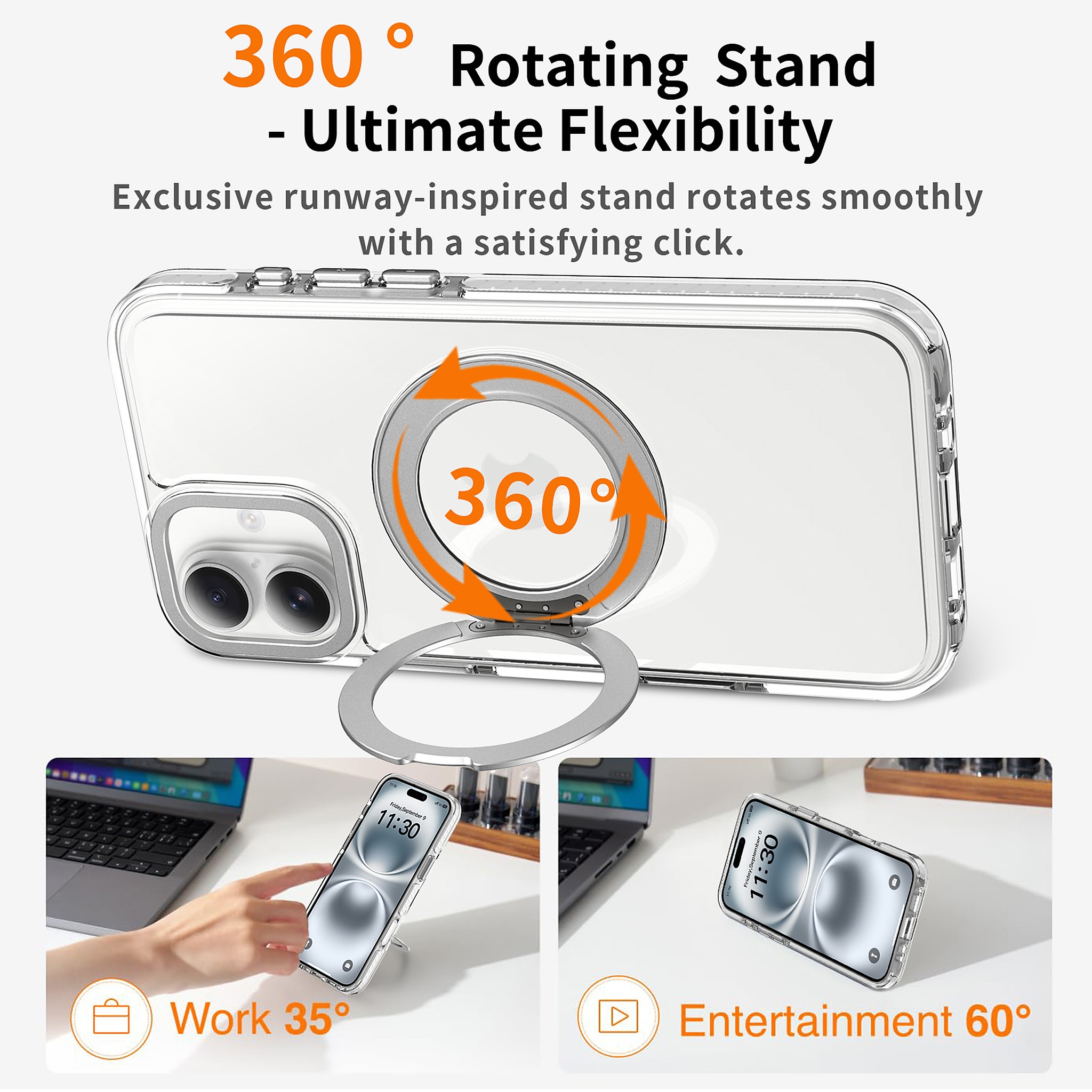 SendaFit Iridescent Clear 360° Stand Case for iPhone 16 Plus detail 26
