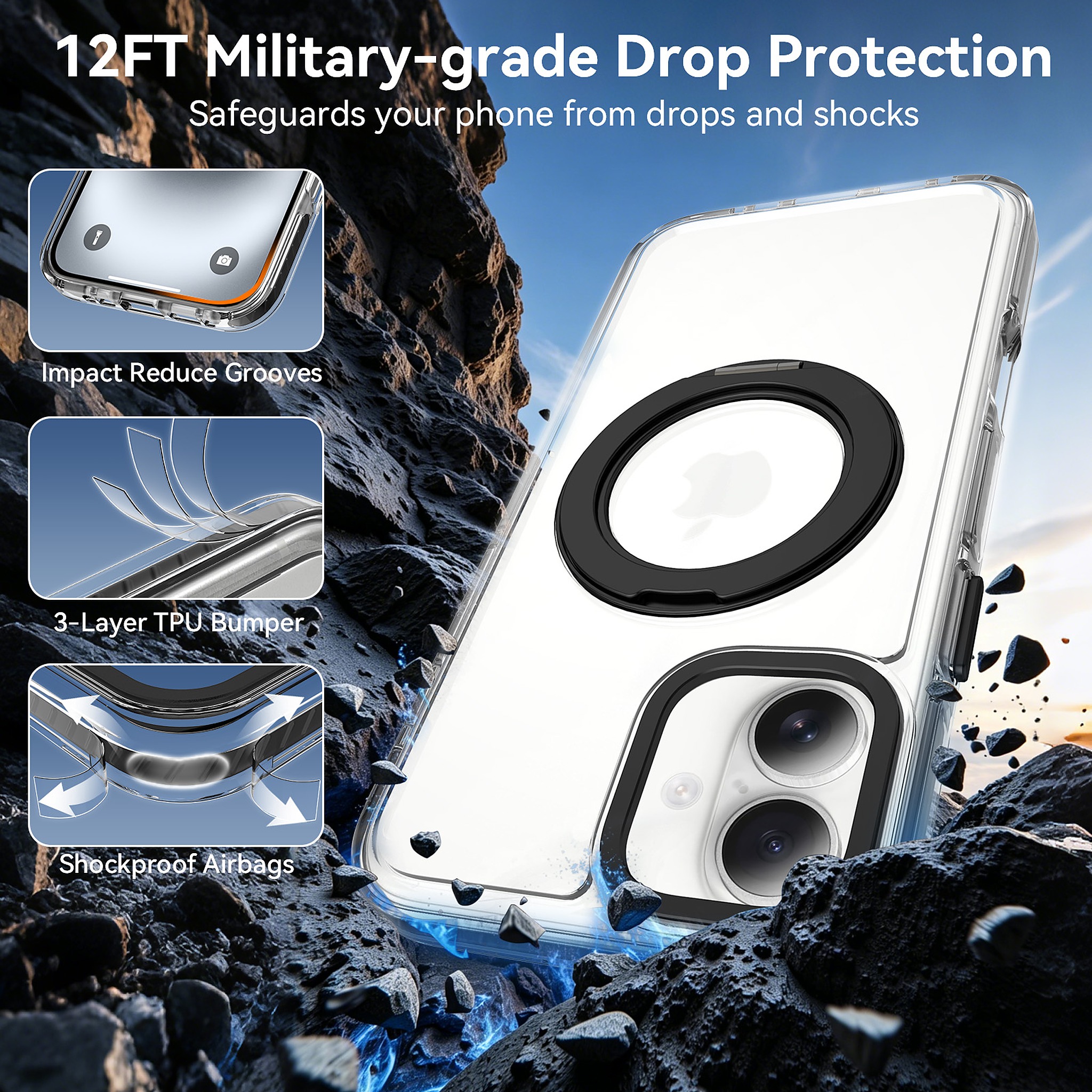 SendaFit Iridescent Clear 360° Stand Case for iPhone 16 Plus detail 28
