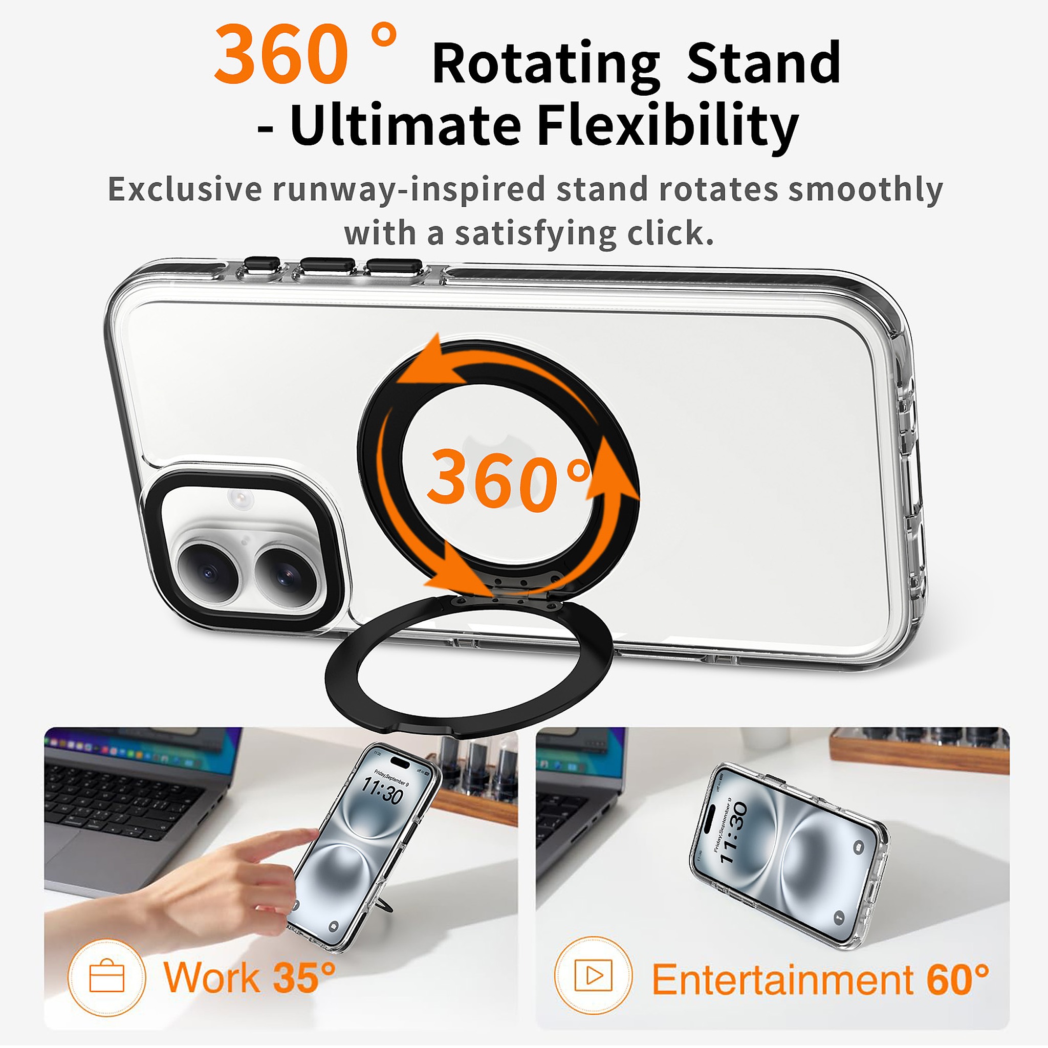 SendaFit Iridescent Clear 360° Stand Case for iPhone 16 Plus detail 29
