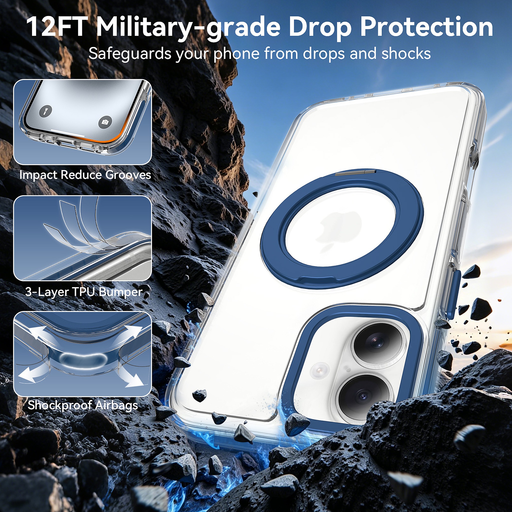 SendaFit Iridescent Clear 360° Stand Case for iPhone 16 Plus detail 3