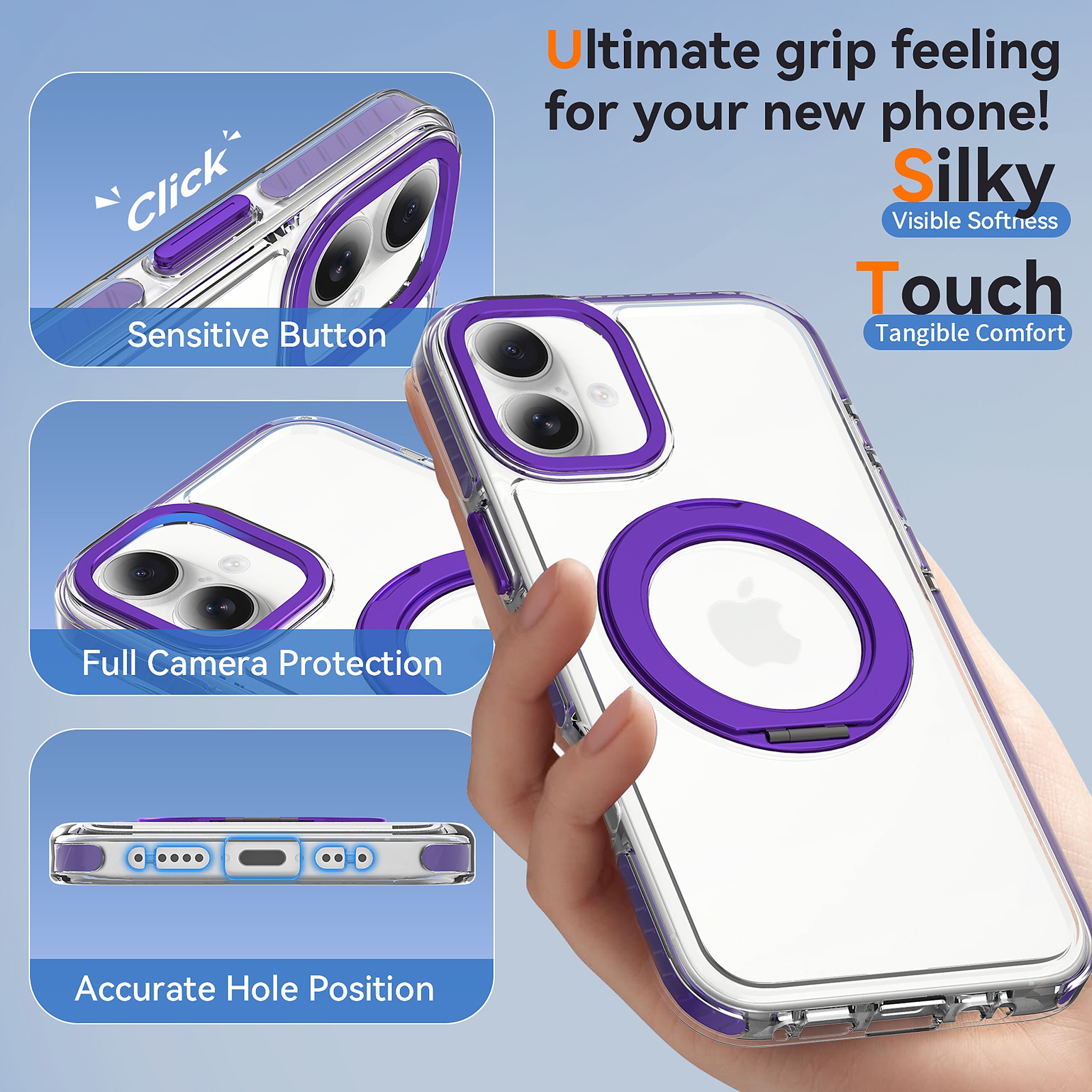 SendaFit Iridescent Clear 360° Stand Case for iPhone 16 Plus detail 6