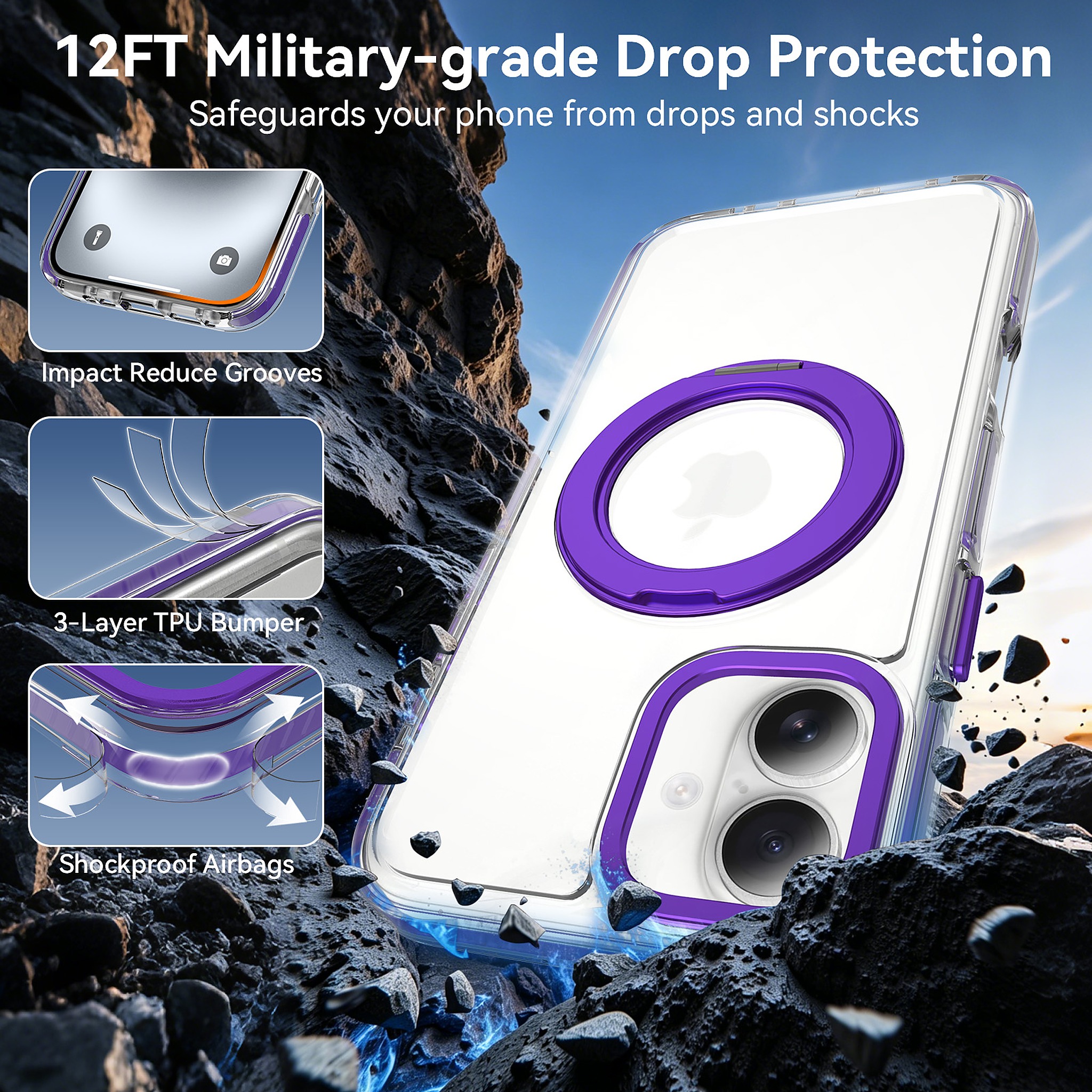 SendaFit Iridescent Clear 360° Stand Case for iPhone 16 Plus detail 8
