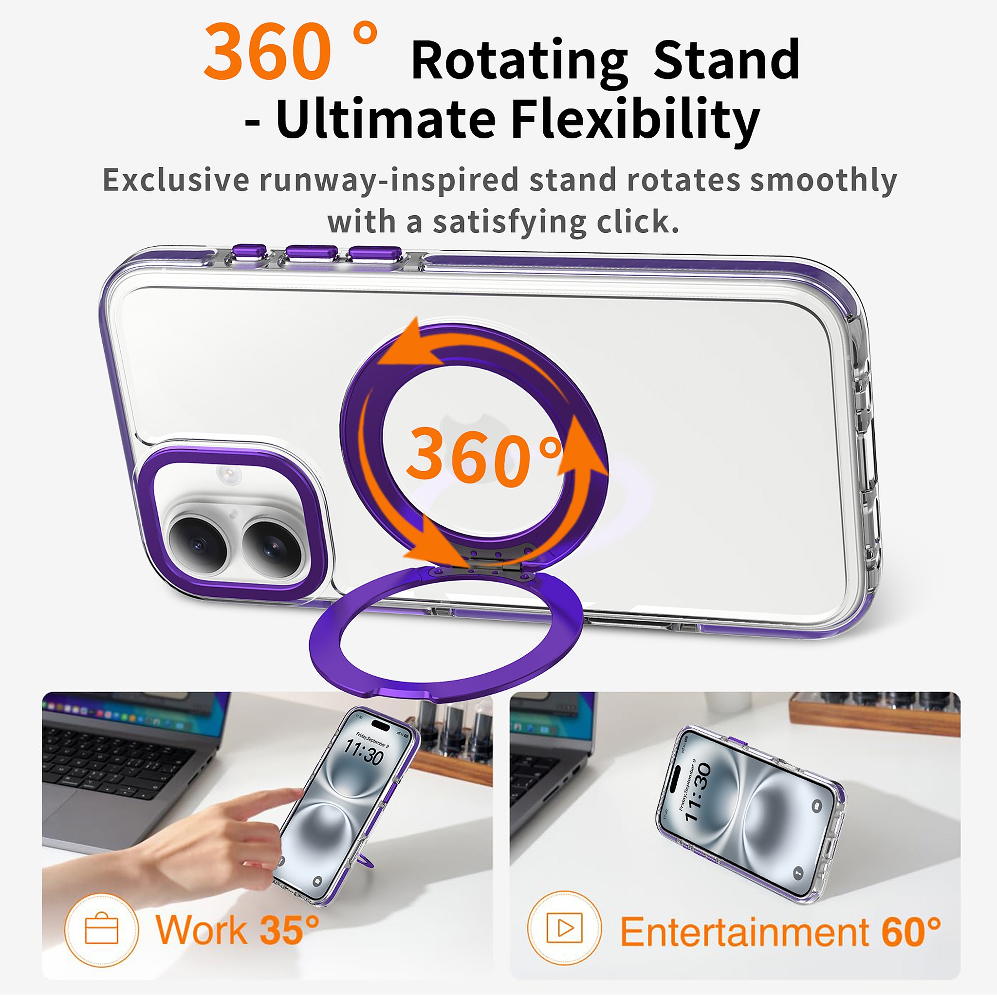 SendaFit Iridescent Clear 360° Stand Case for iPhone 16 Plus detail 9