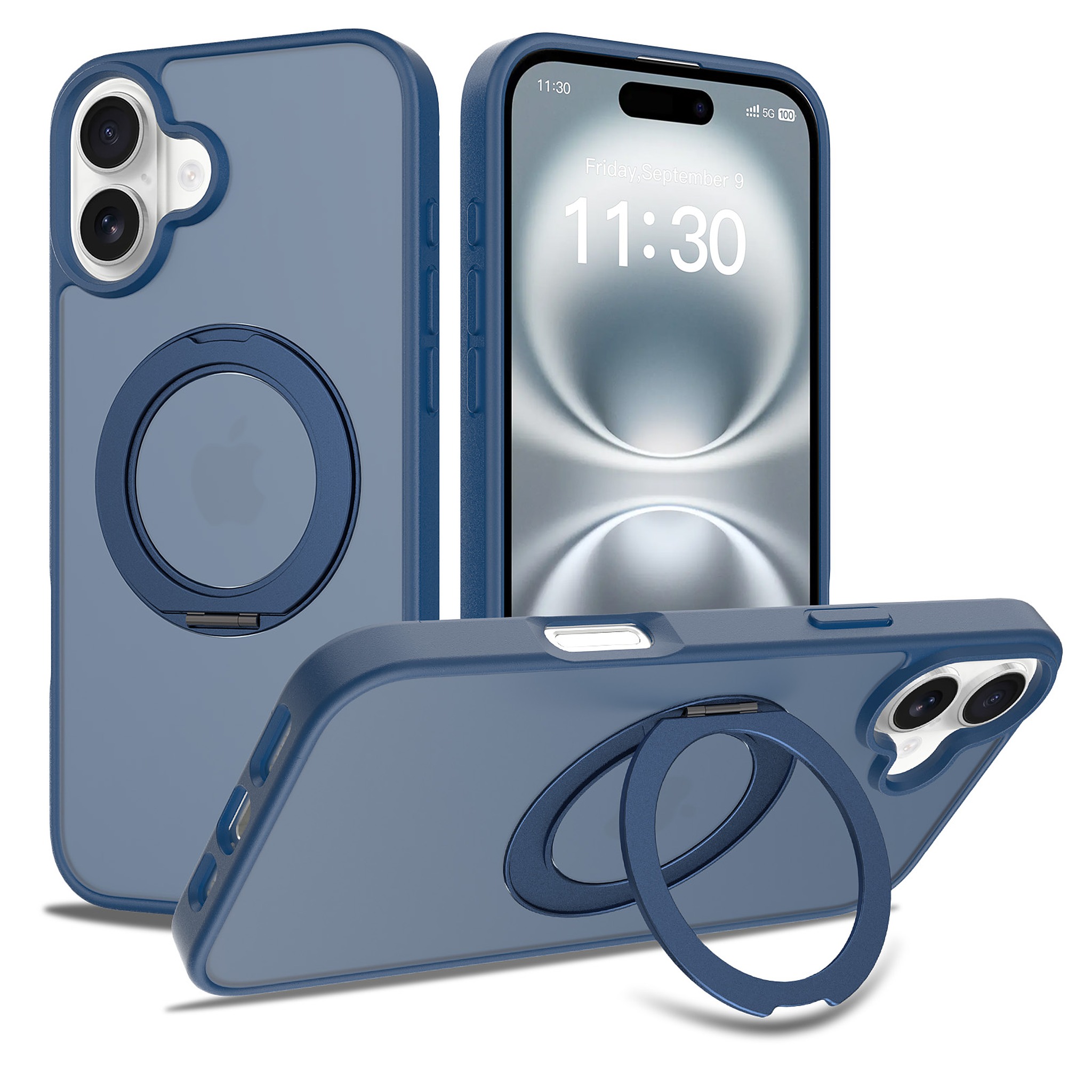 SendaFit Matte Skin-Feel 360° Stand Case for iPhone 16 Plus - Royal Blue