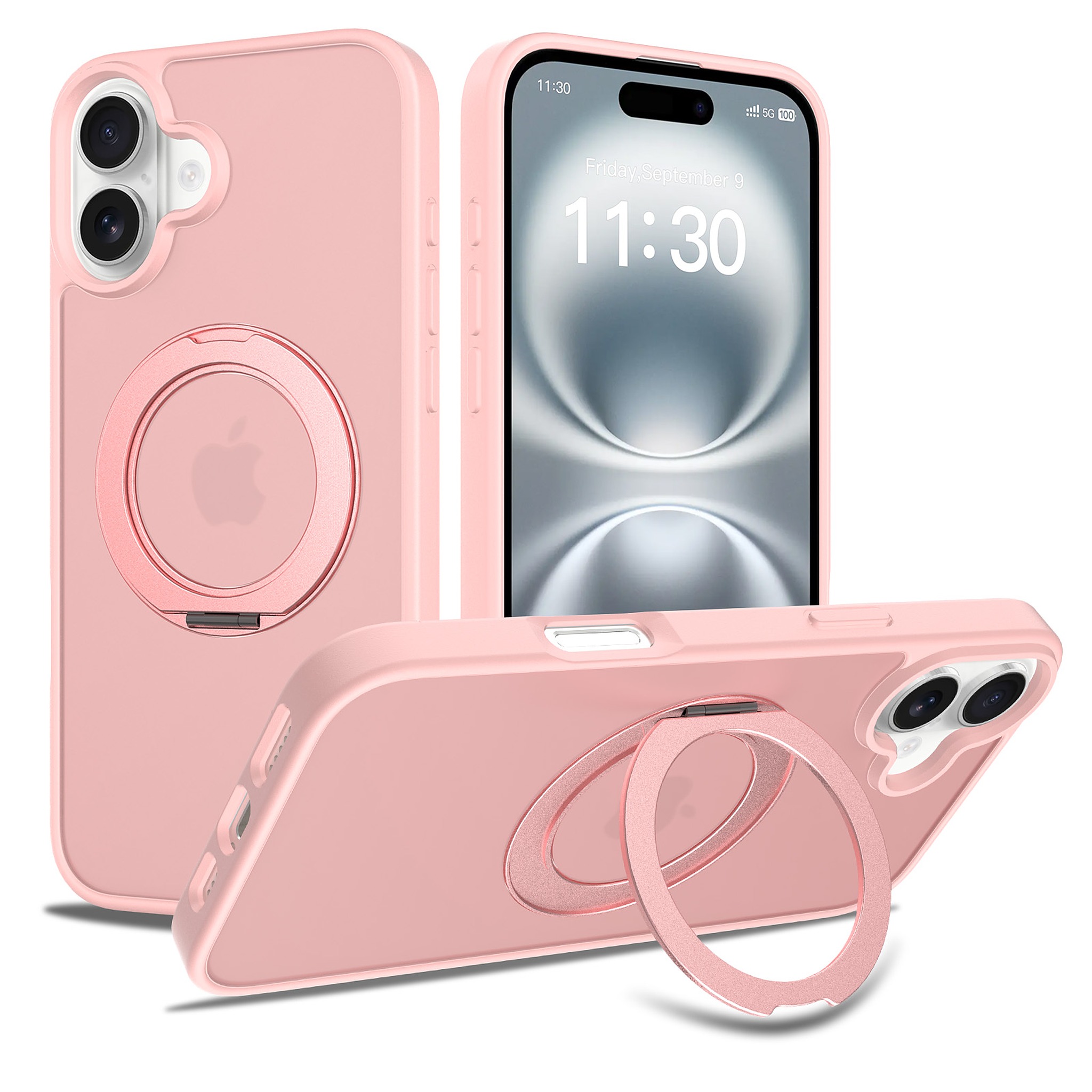 SendaFit Matte Skin-Feel 360° Stand Case for iPhone 16 Plus - Light Pink