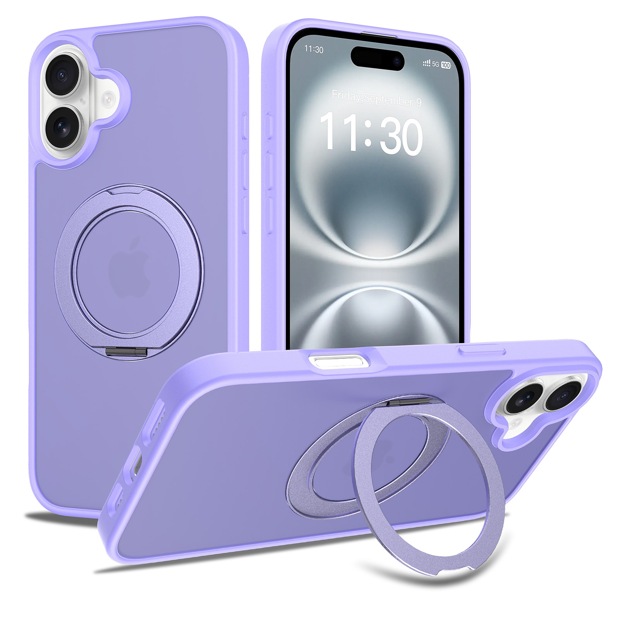 SendaFit Matte Skin-Feel 360° Stand Case for iPhone 16 Plus - Light Purple
