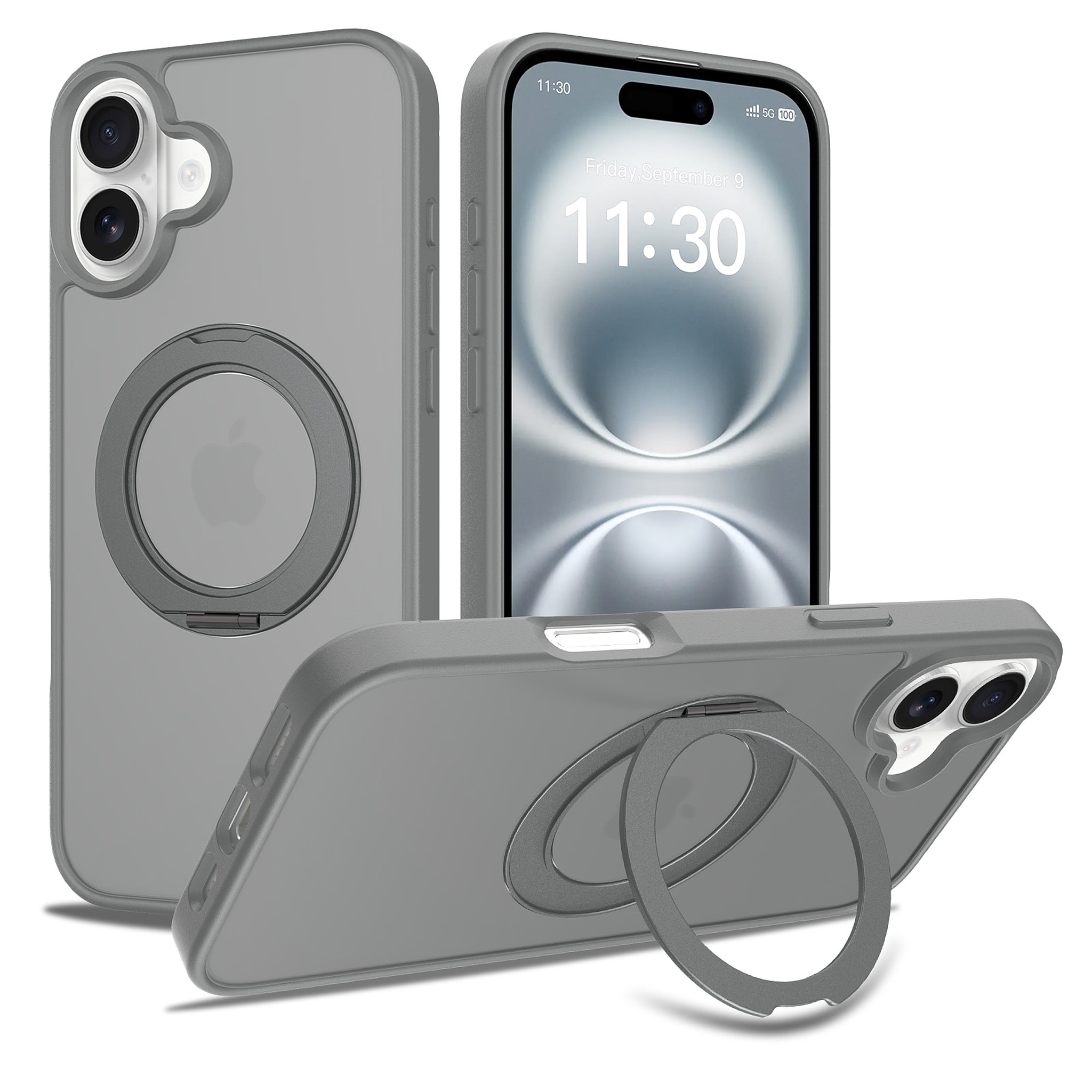 SendaFit Matte Skin-Feel 360° Stand Case for iPhone 16 Plus - Dark Gray