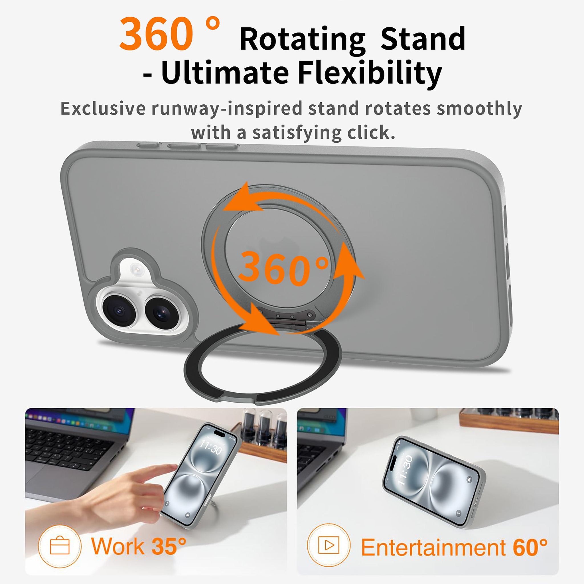 SendaFit Matte Skin-Feel 360° Stand Case for iPhone 16 Plus detail 12