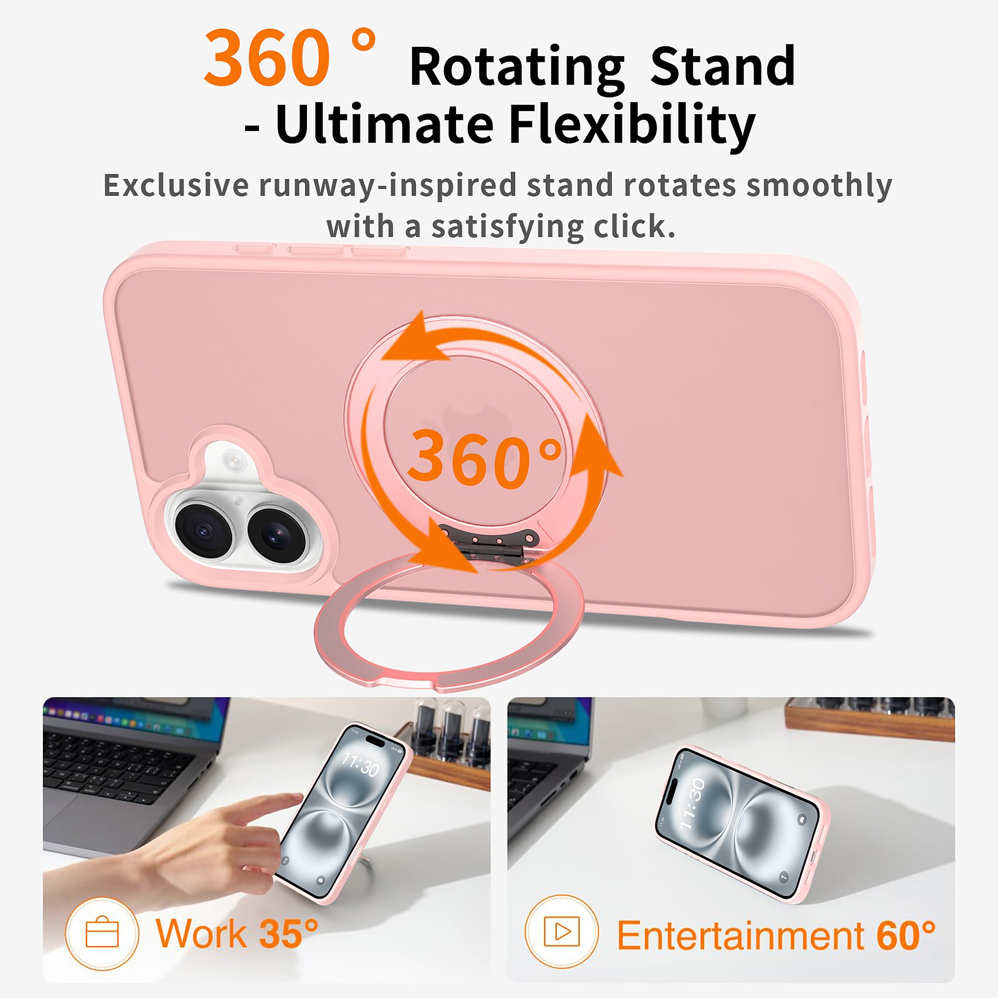SendaFit Matte Skin-Feel 360° Stand Case for iPhone 16 Plus detail 2
