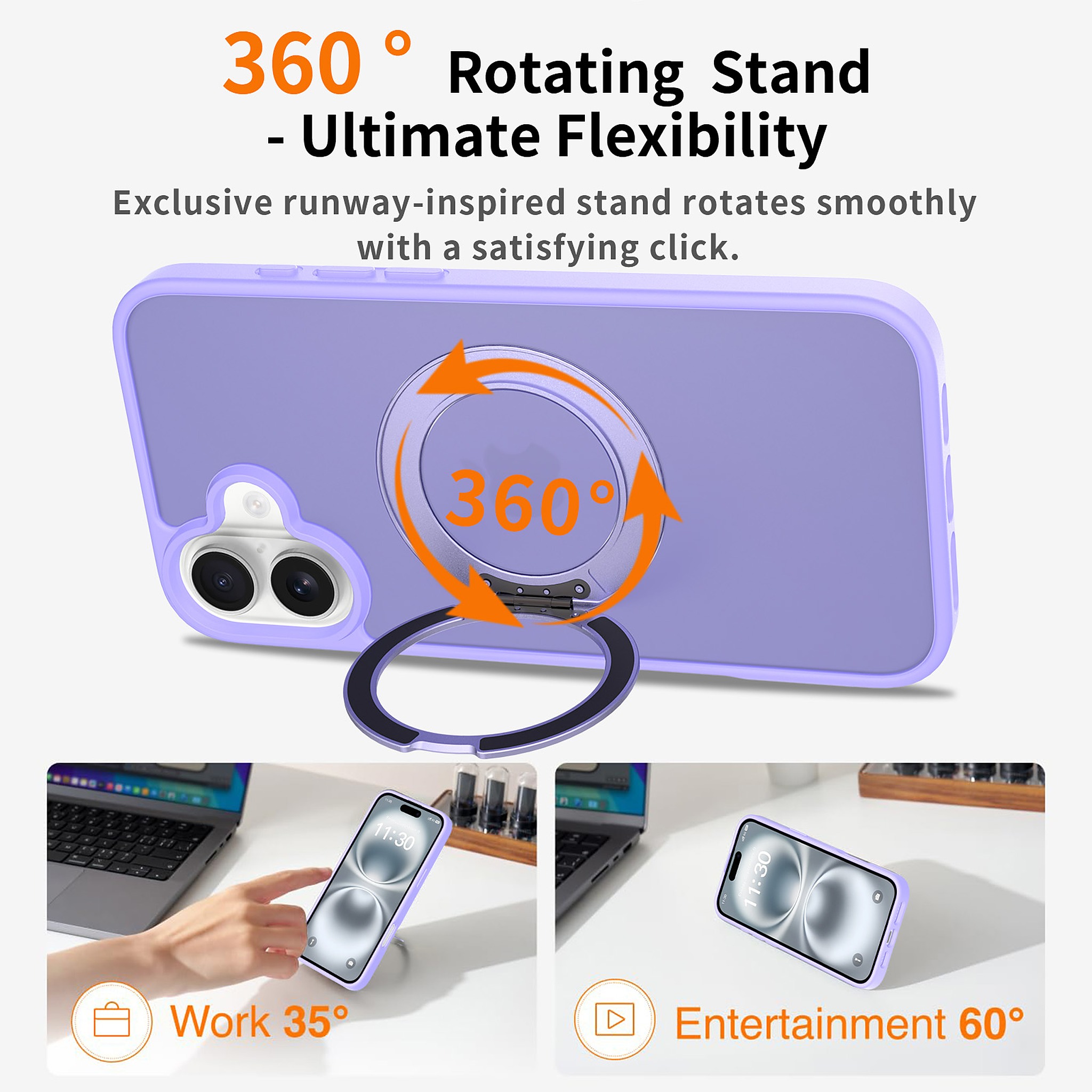 SendaFit Matte Skin-Feel 360° Stand Case for iPhone 16 Plus detail 7