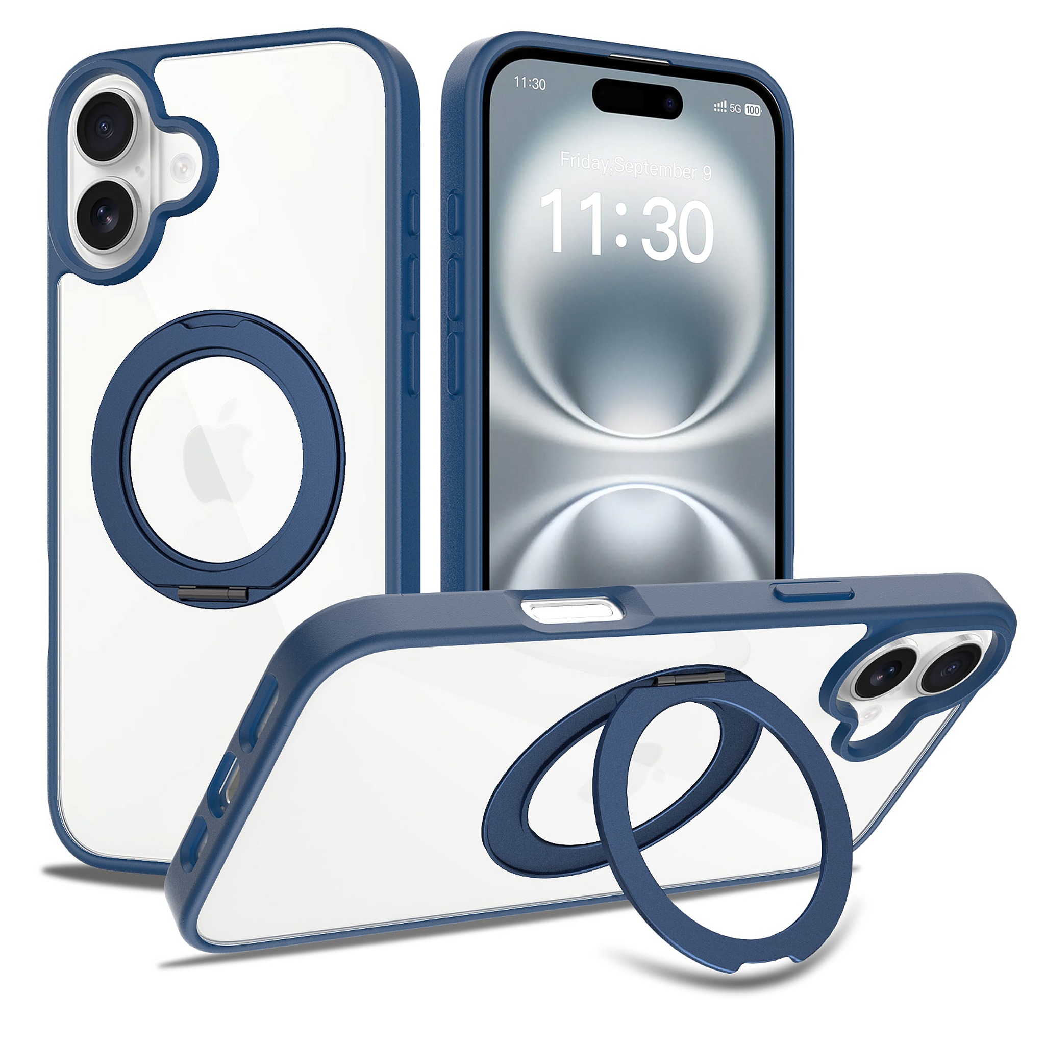 SendaFit Clear 360° Stand Case for iPhone 16 Plus - Royal Blue