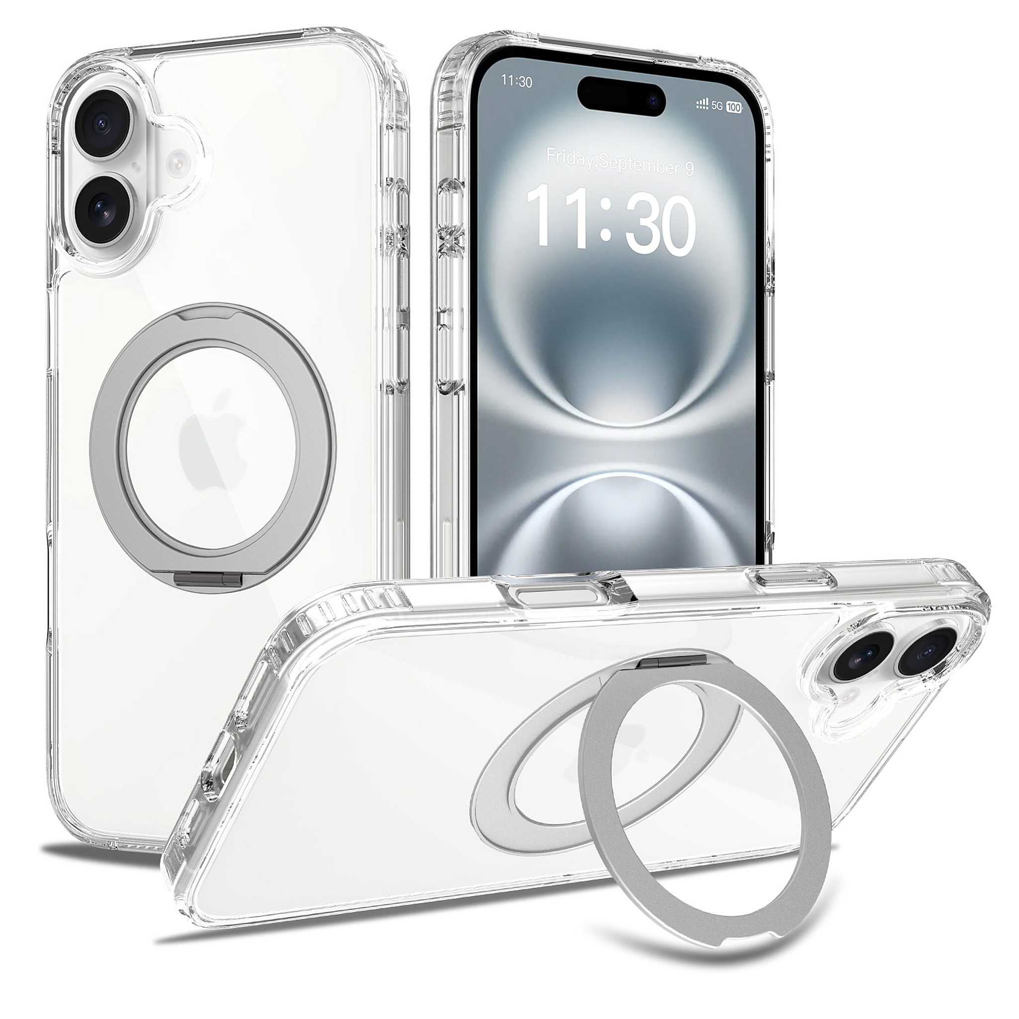SendaFit Clear 360° Stand Case for iPhone 16 Plus - Transparent