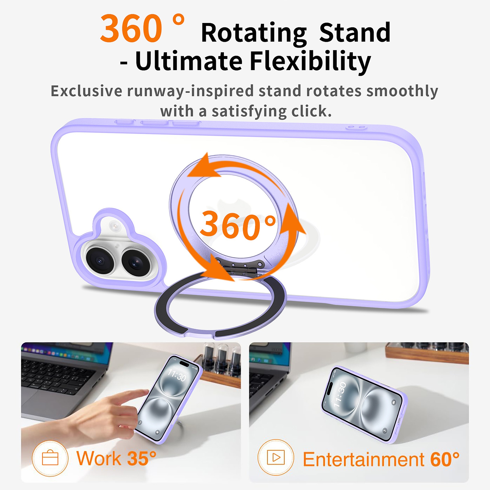 SendaFit Clear 360° Stand Case for iPhone 16 Plus detail 12