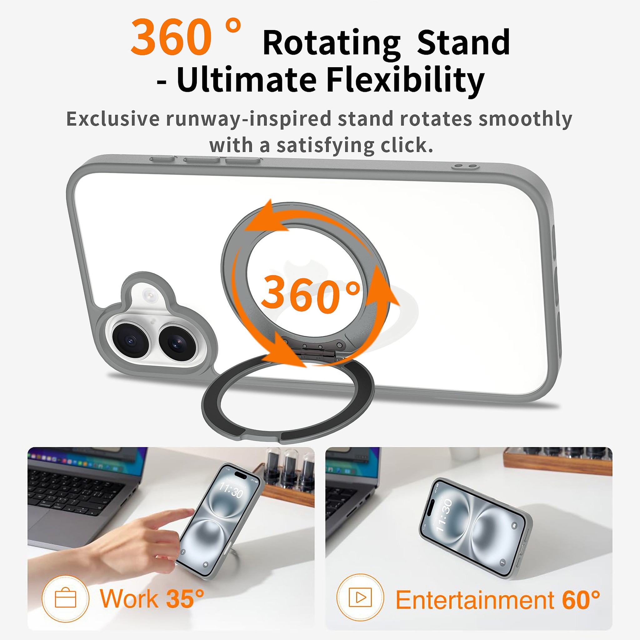 SendaFit Clear 360° Stand Case for iPhone 16 Plus detail 17