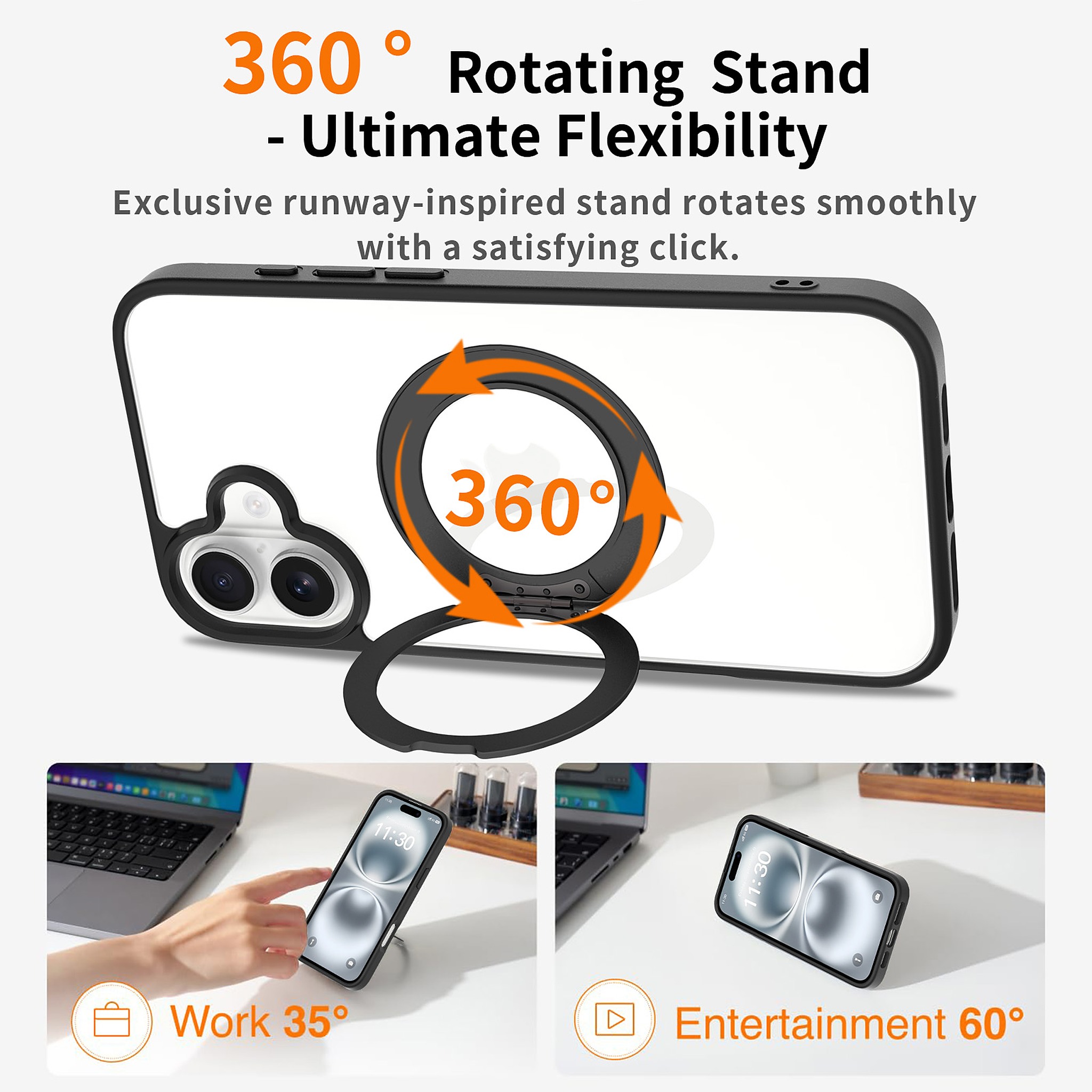 SendaFit Clear 360° Stand Case for iPhone 16 Plus detail 2