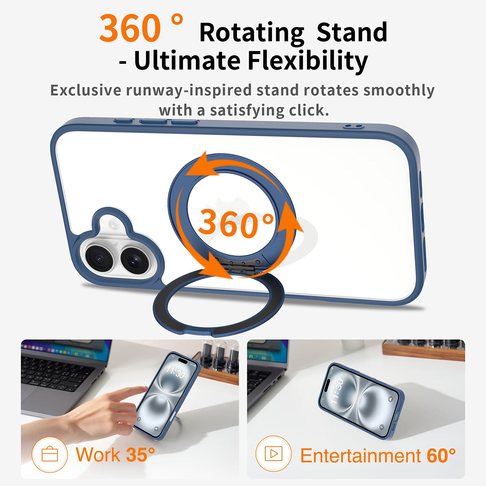 SendaFit Clear 360° Stand Case for iPhone 16 Plus detail 23