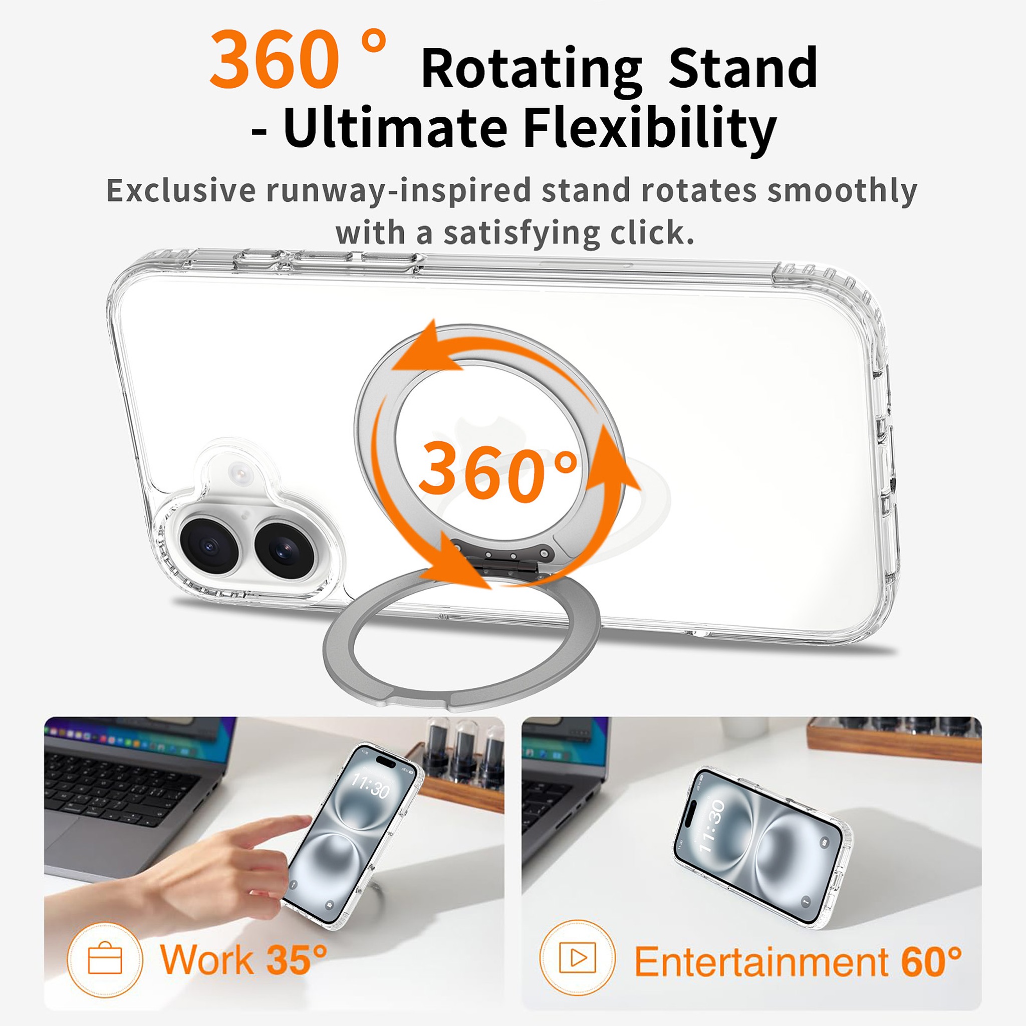 SendaFit Clear 360° Stand Case for iPhone 16 Plus detail 27