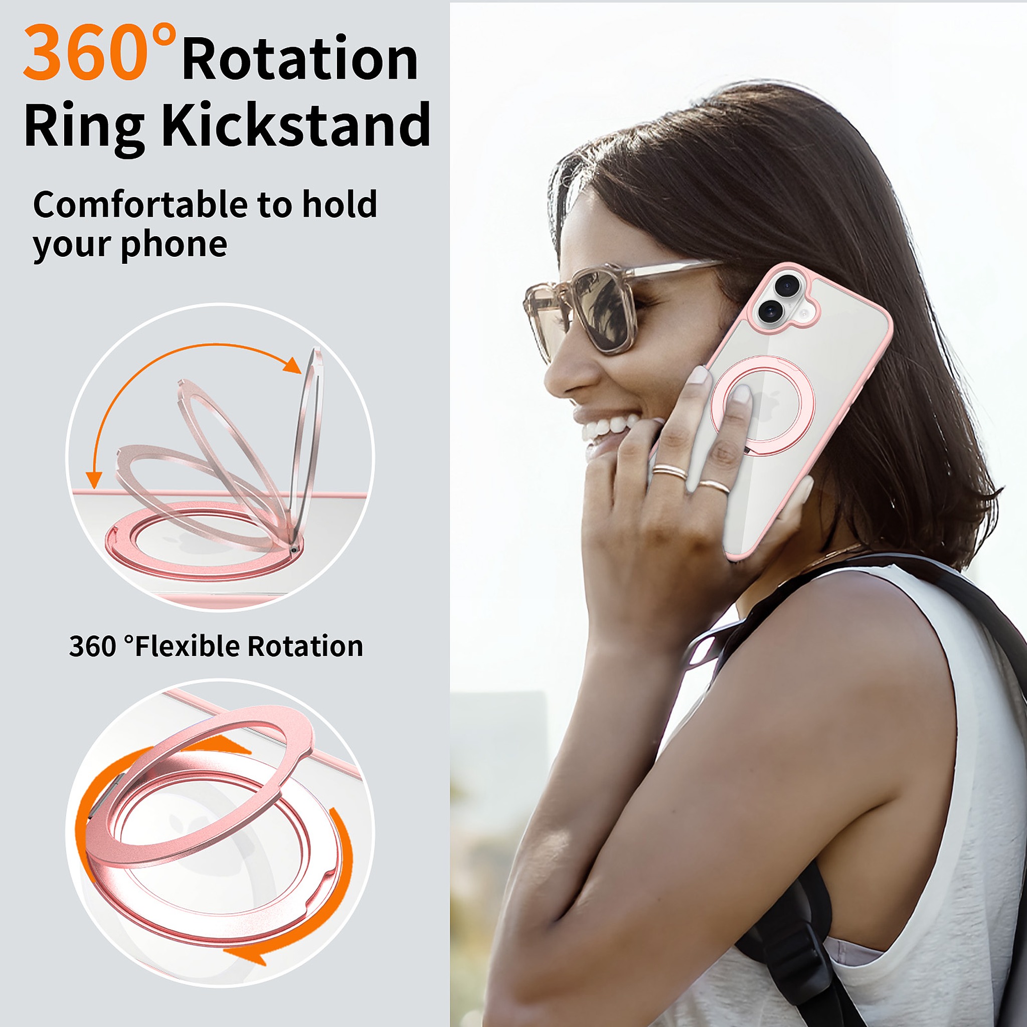SendaFit Clear 360° Stand Case for iPhone 16 Plus detail 6