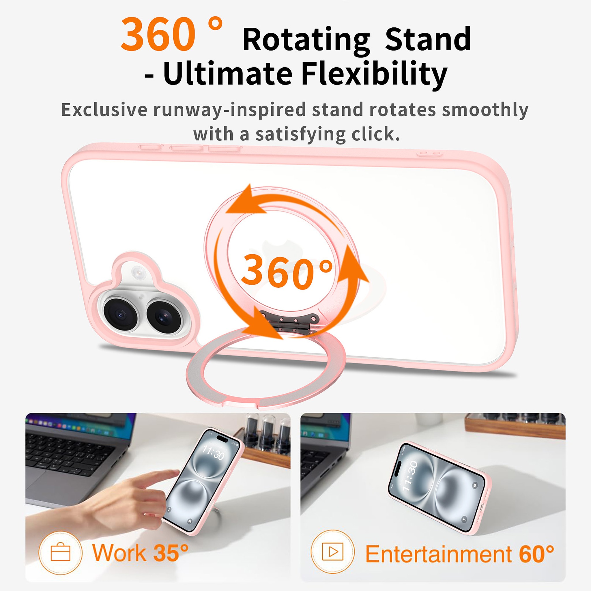 SendaFit Clear 360° Stand Case for iPhone 16 Plus detail 7