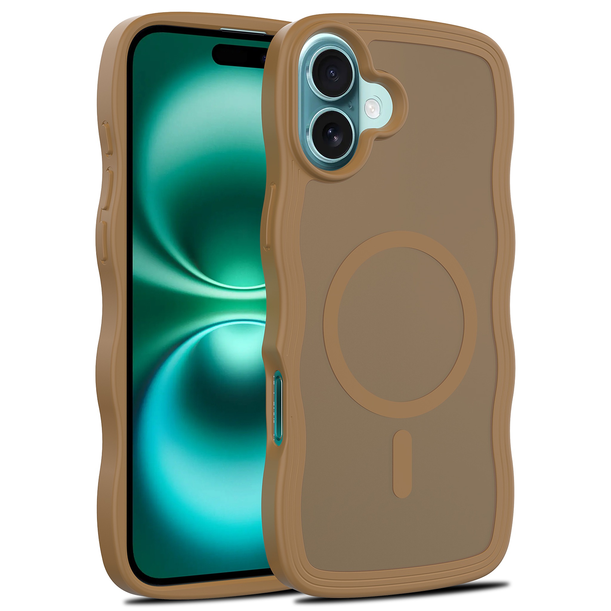 SendaFit Skin-Feel Two-in-One MagSafe Case for iPhone 16 Plus (Orange Accent) - Coffee Brown