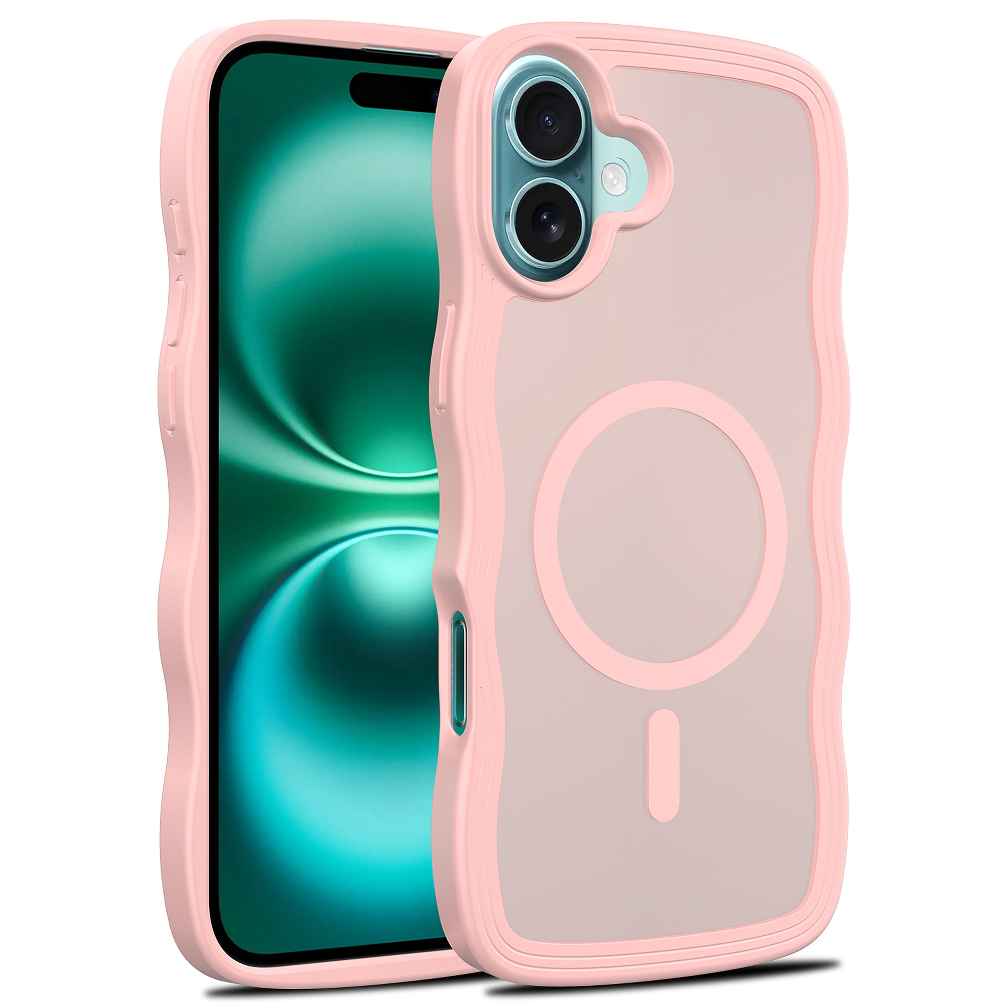 SendaFit Skin-Feel Two-in-One MagSafe Case for iPhone 16 Plus (Orange Accent) - Light Pink