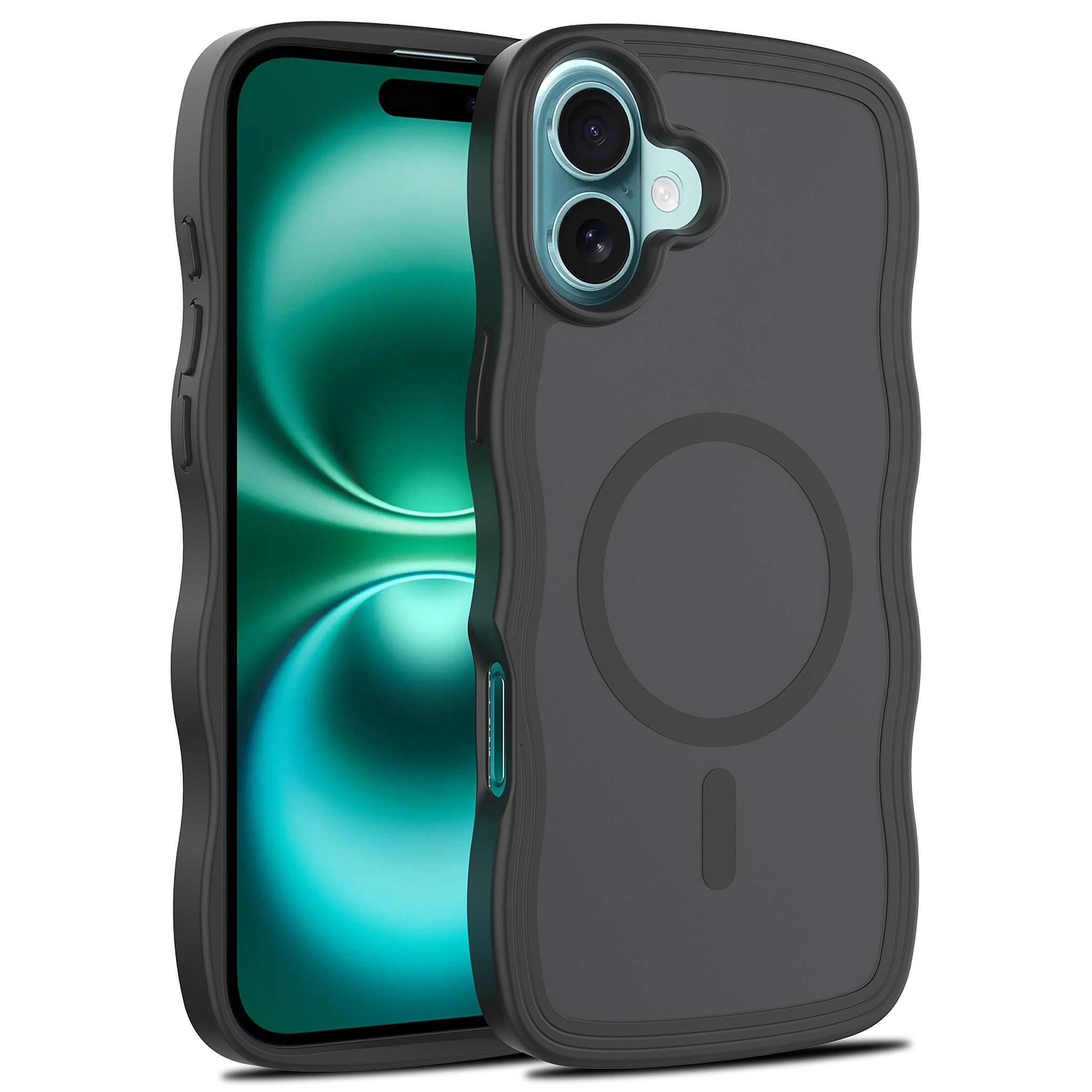 SendaFit Skin-Feel Two-in-One MagSafe Case for iPhone 16 Plus (Orange Accent) - Matte Black