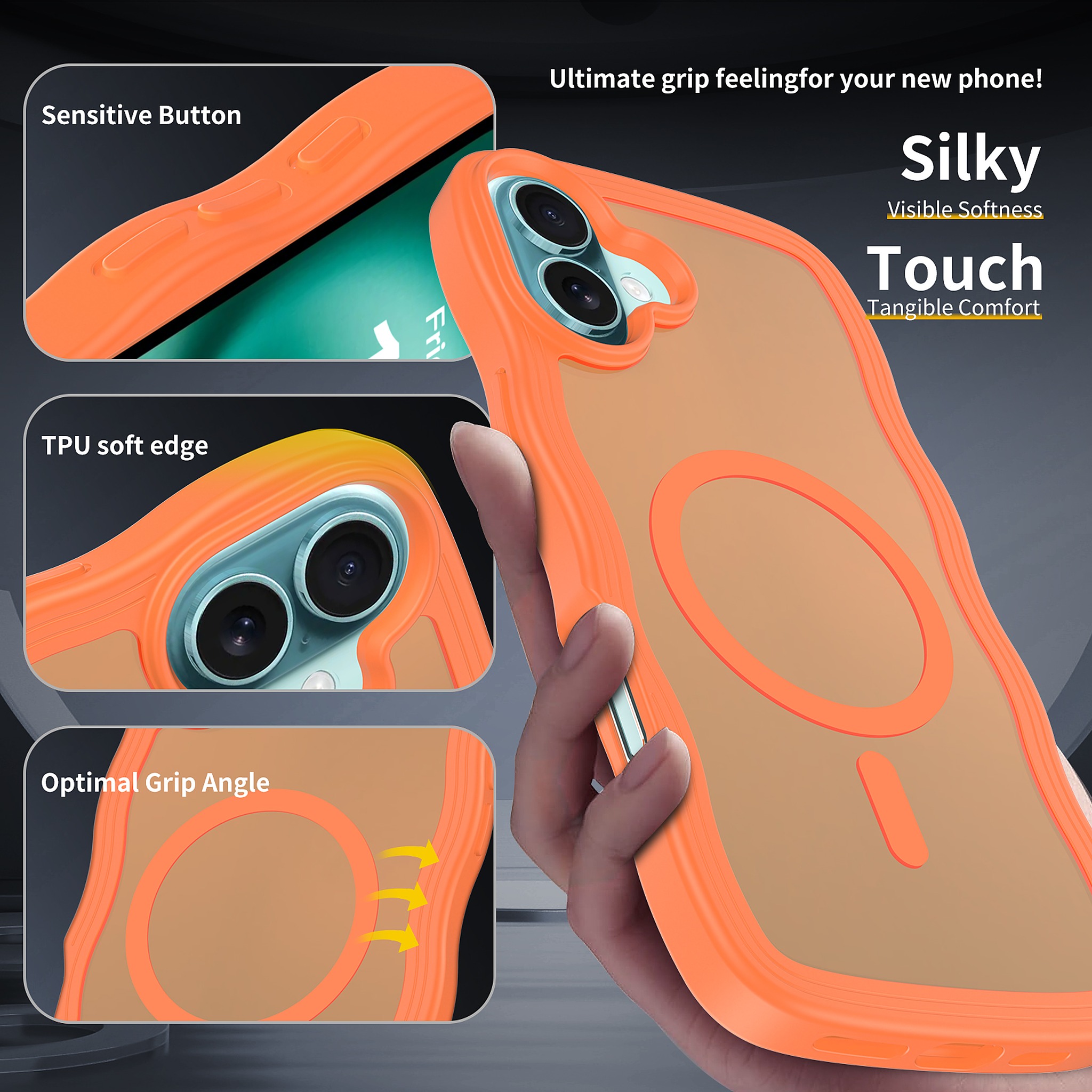 SendaFit Skin-Feel Two-in-One MagSafe Case for iPhone 16 Plus (Orange Accent) detail 23
