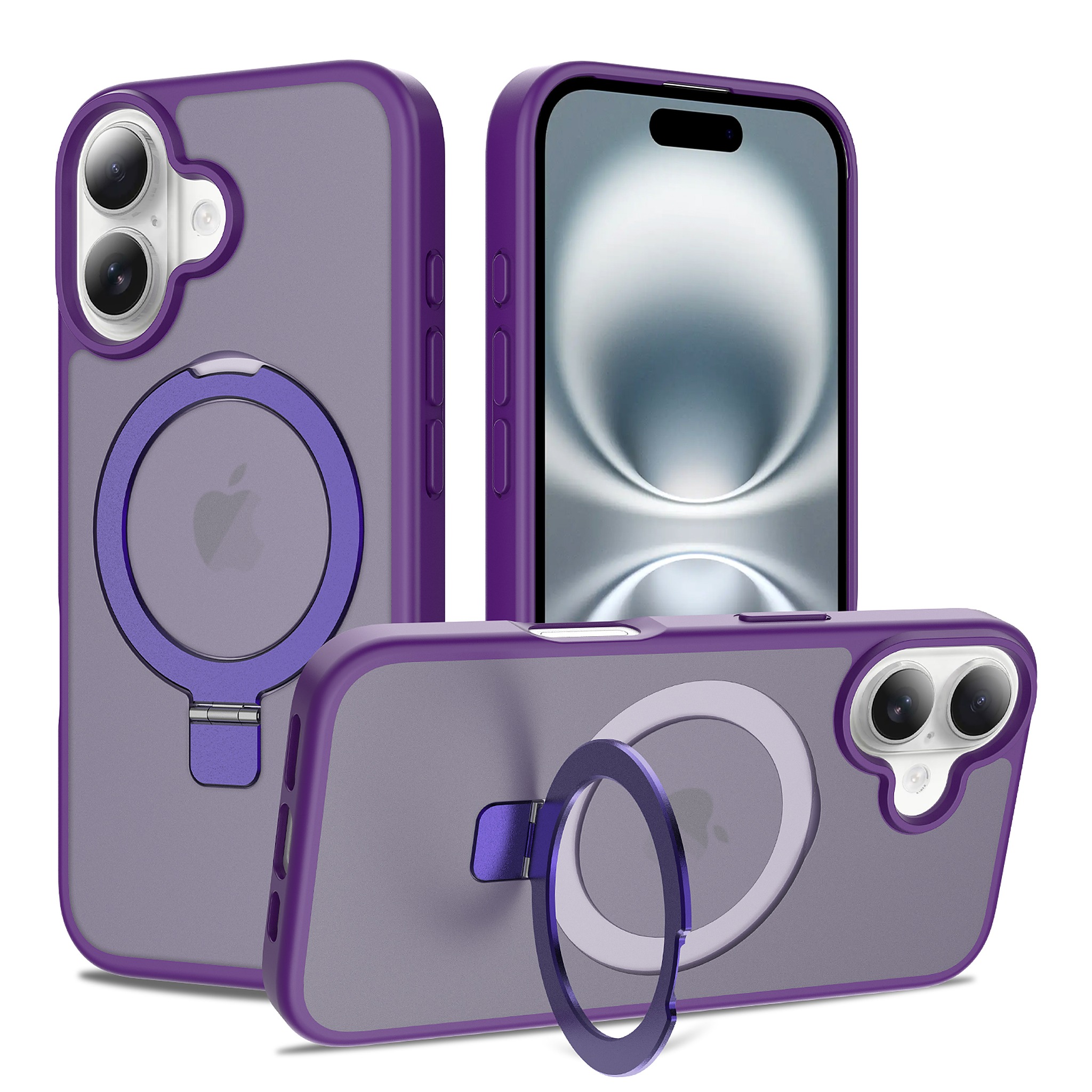 SendaFit Matte Skin-Feel Racket-Stand Case for iPhone 16 Plus - Deep Purple