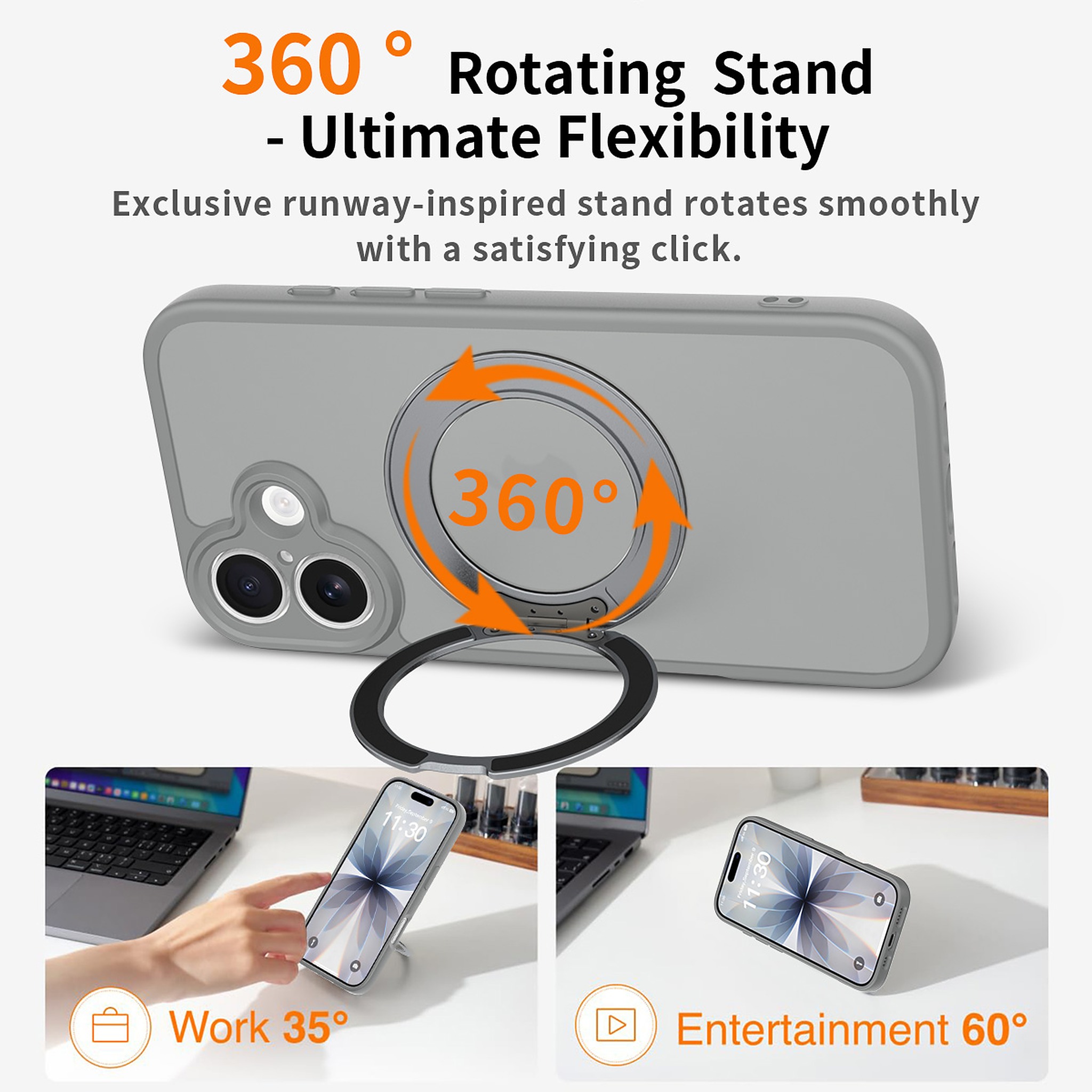 SendaFit Precise-Cutout Matte Skin-Feel 360° Stand Case for iPhone 17 detail 15