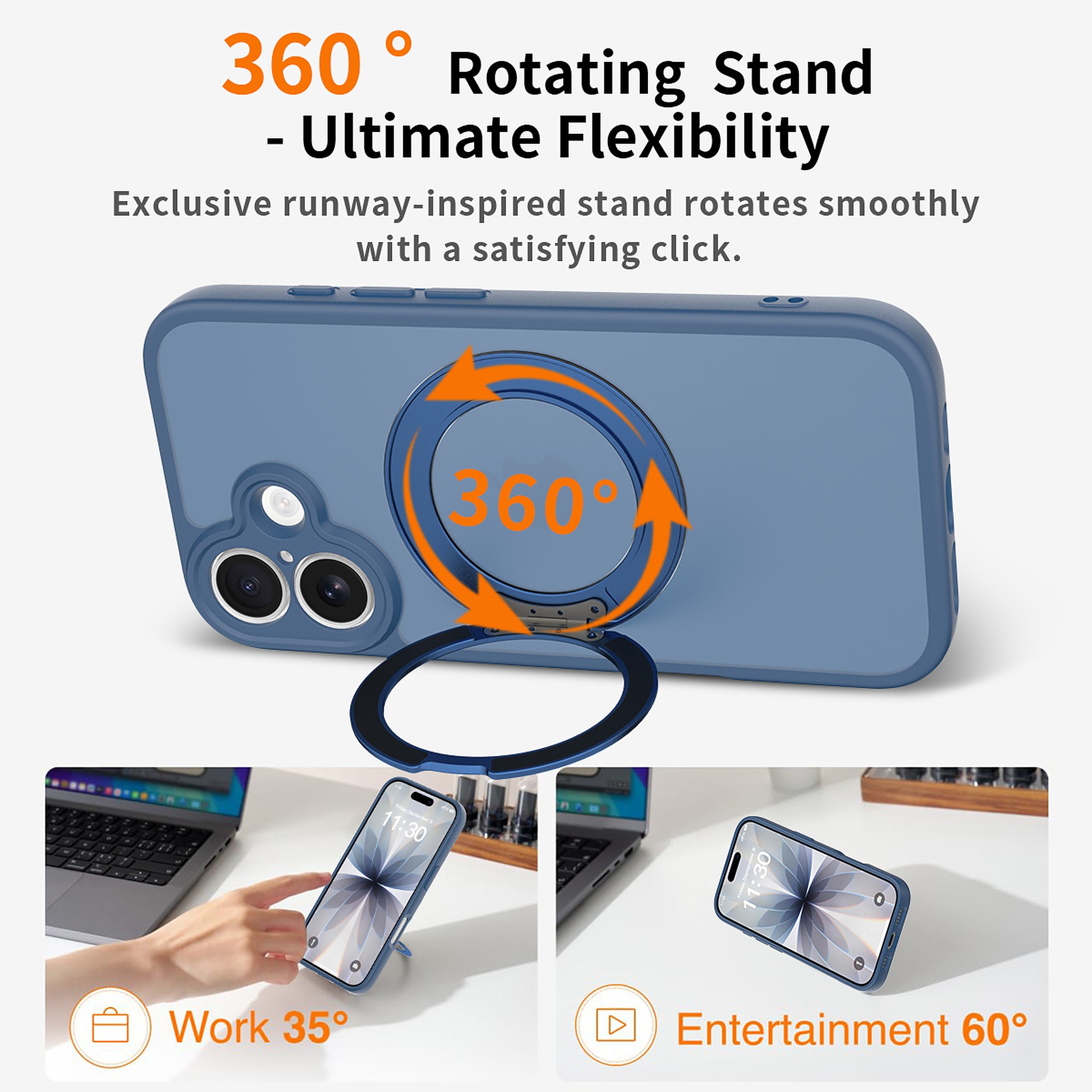 SendaFit Precise-Cutout Matte Skin-Feel 360° Stand Case for iPhone 17 detail 3