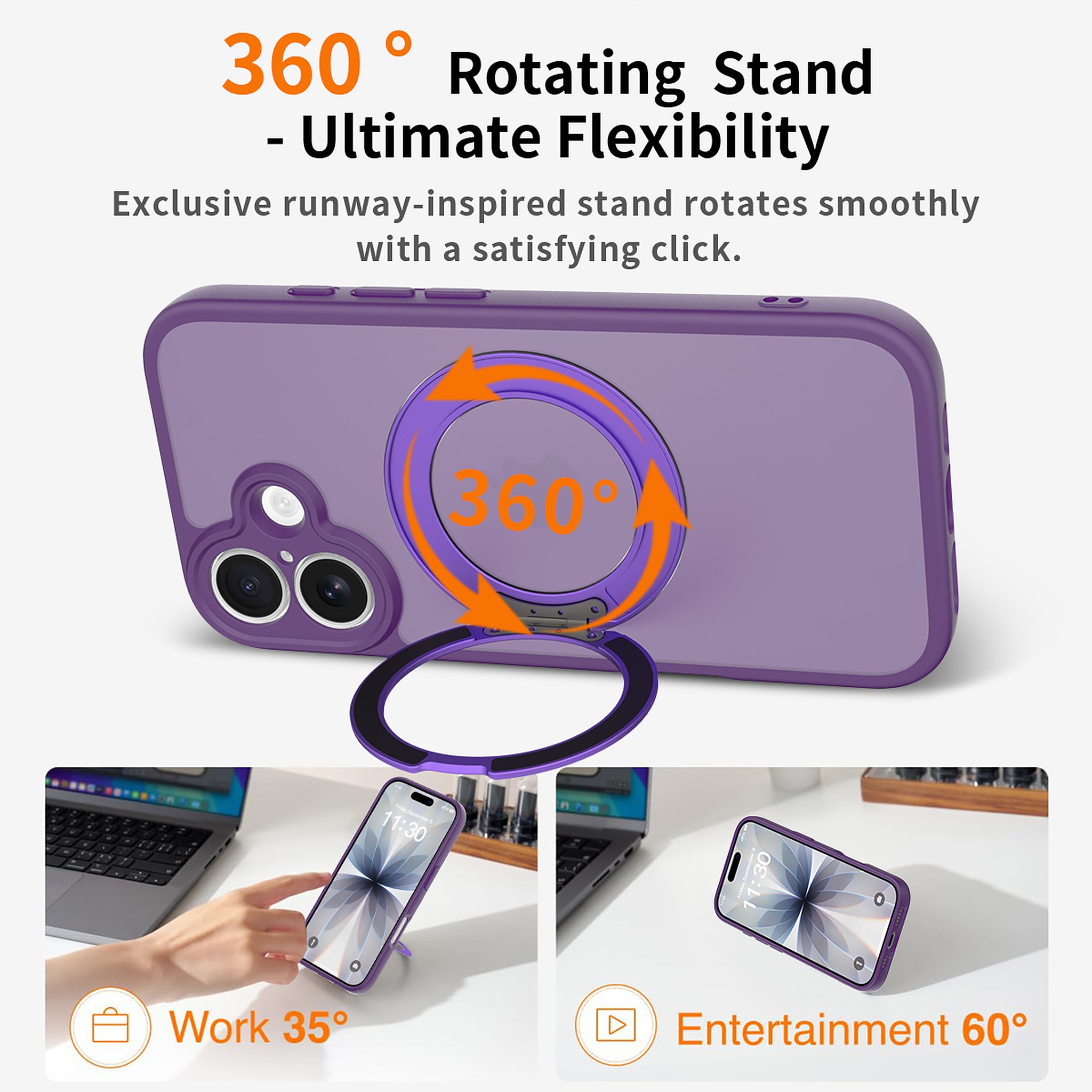 SendaFit Precise-Cutout Matte Skin-Feel 360° Stand Case for iPhone 17 detail 9