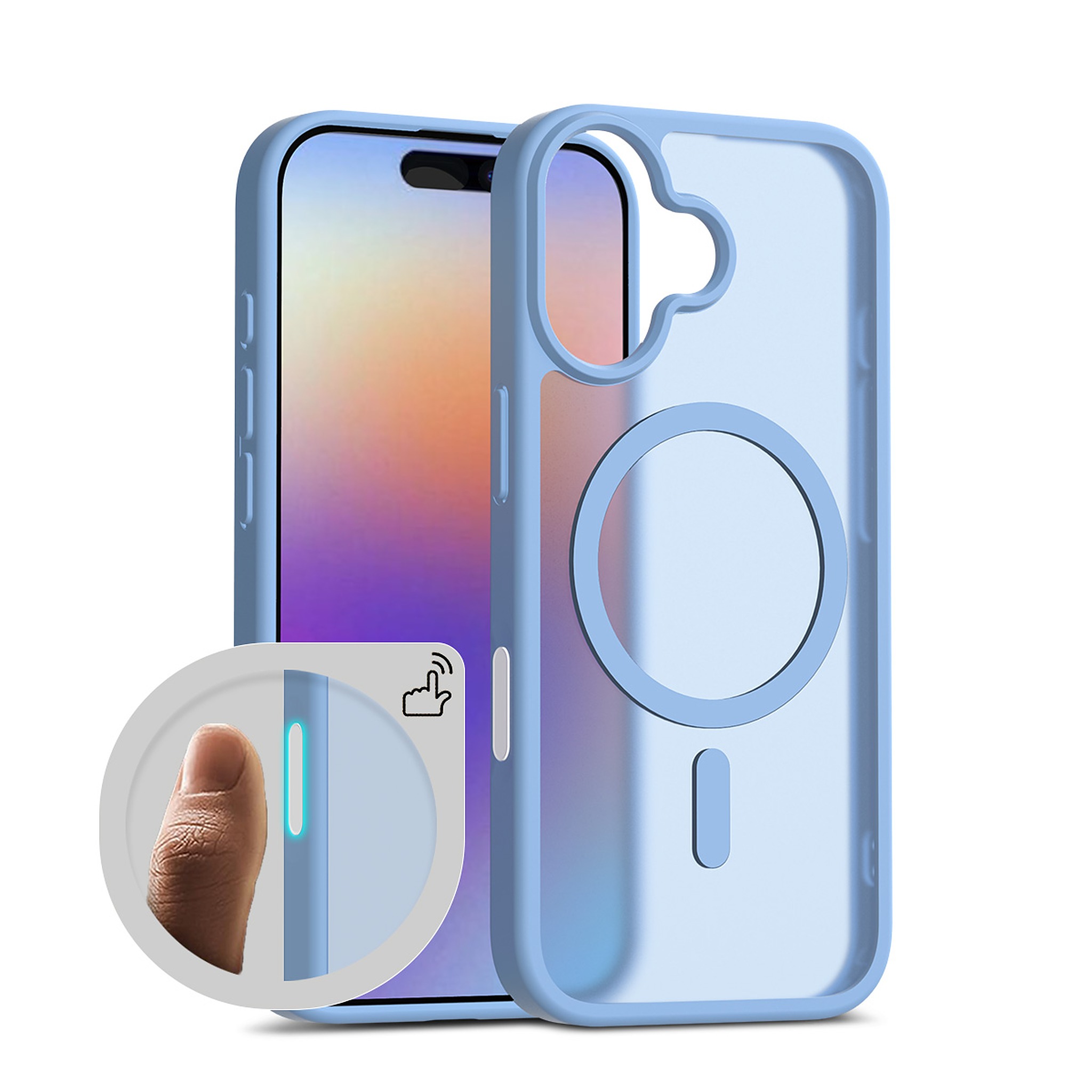SendaFit Matte Skin-Feel Two-in-One Camera-Button Lanyard Hole MagSafe Case for iPhone 17 - Sierra Blue