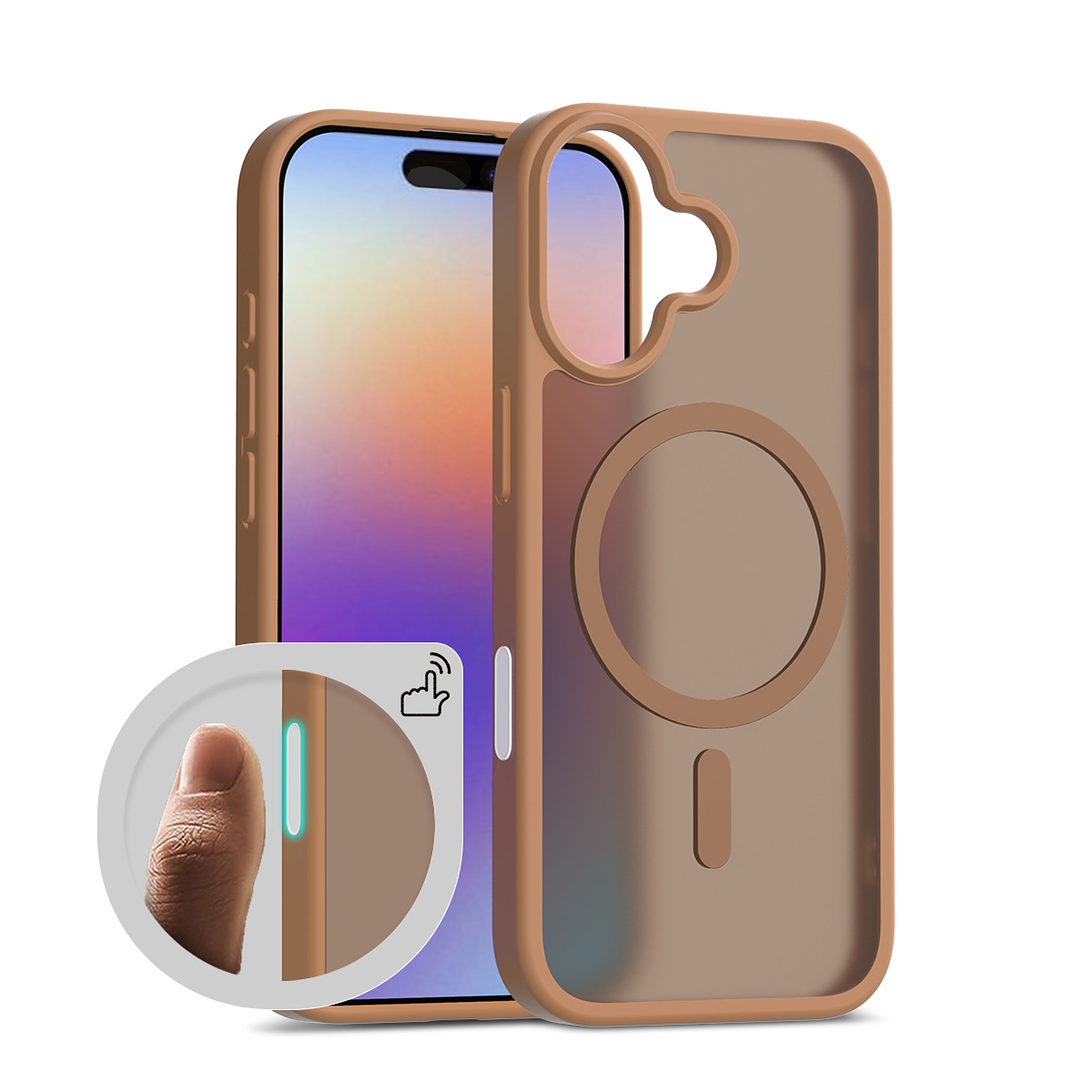 SendaFit Matte Skin-Feel Two-in-One Camera-Button Lanyard Hole MagSafe Case for iPhone 17 (Slim Speaker Port) - Coffee Brown