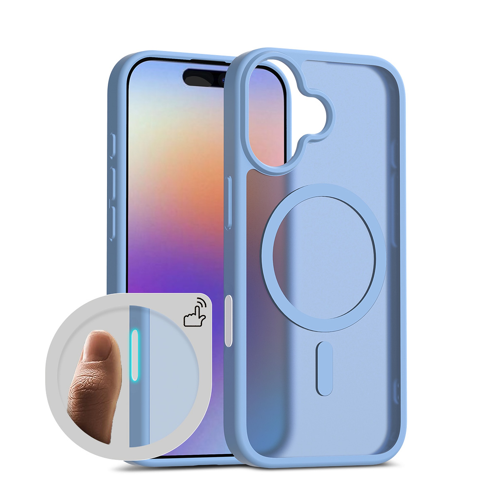 SendaFit Matte Skin-Feel Two-in-One Camera-Button Lanyard Hole MagSafe Case for iPhone 17 (Slim Speaker Port) - Sierra Blue