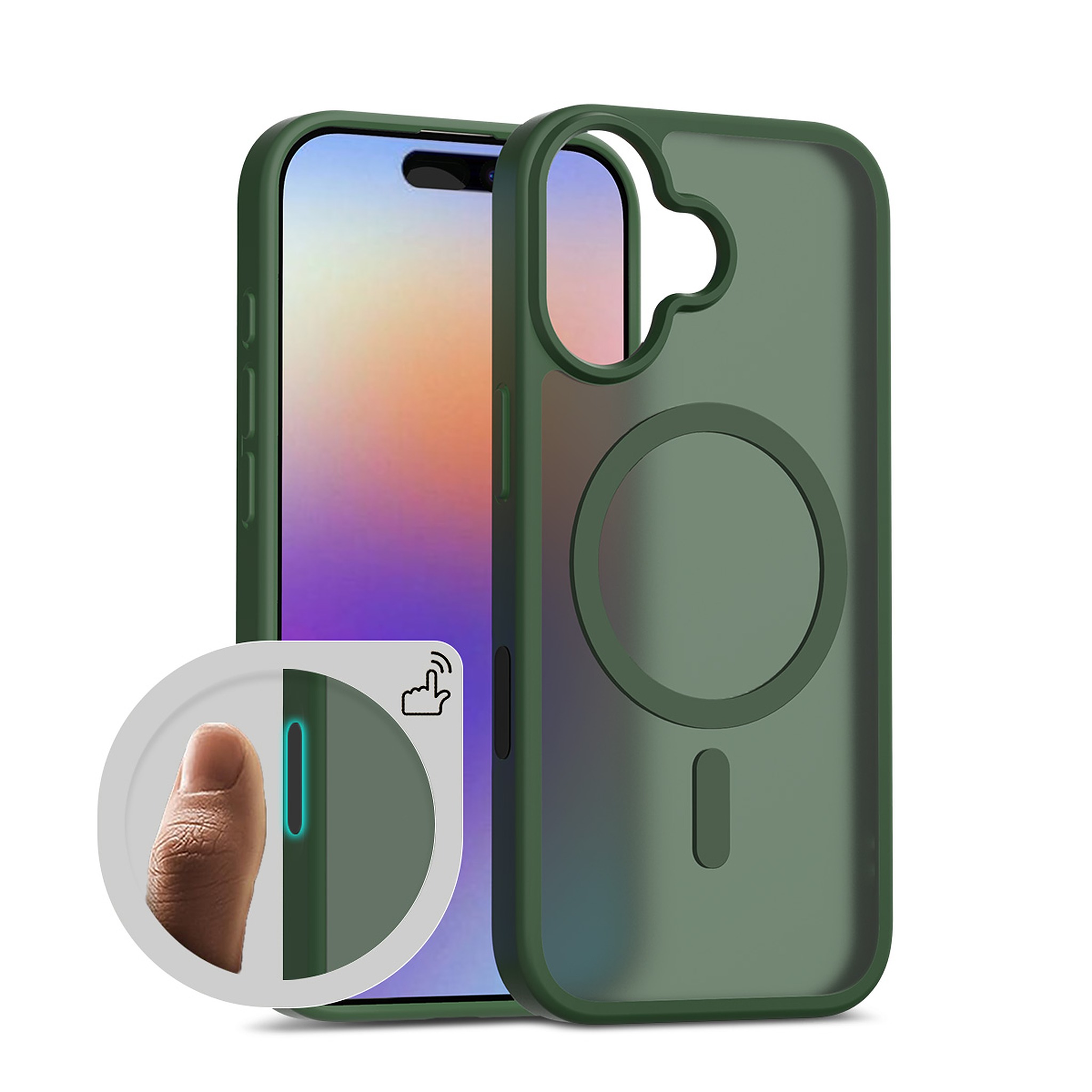 SendaFit Matte Skin-Feel Two-in-One Camera-Button Lanyard Hole MagSafe Case for iPhone 17 (Slim Speaker Port) - Dark Green