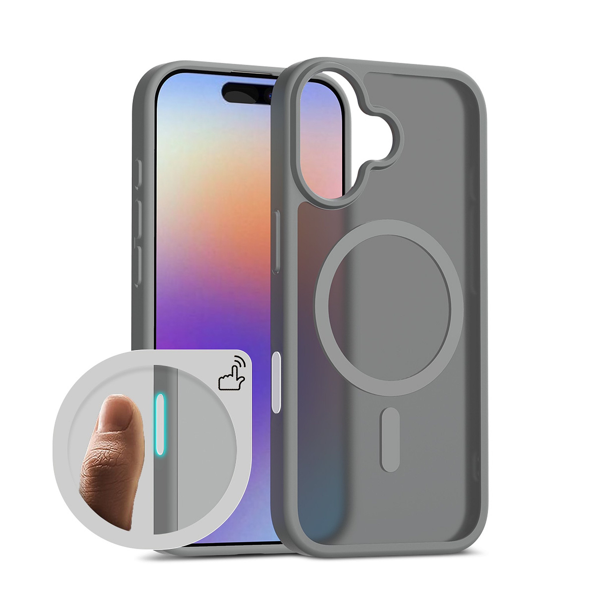 SendaFit Matte Skin-Feel Two-in-One Camera-Button Lanyard Hole MagSafe Case for iPhone 17 (Slim Speaker Port) - Dark Gray