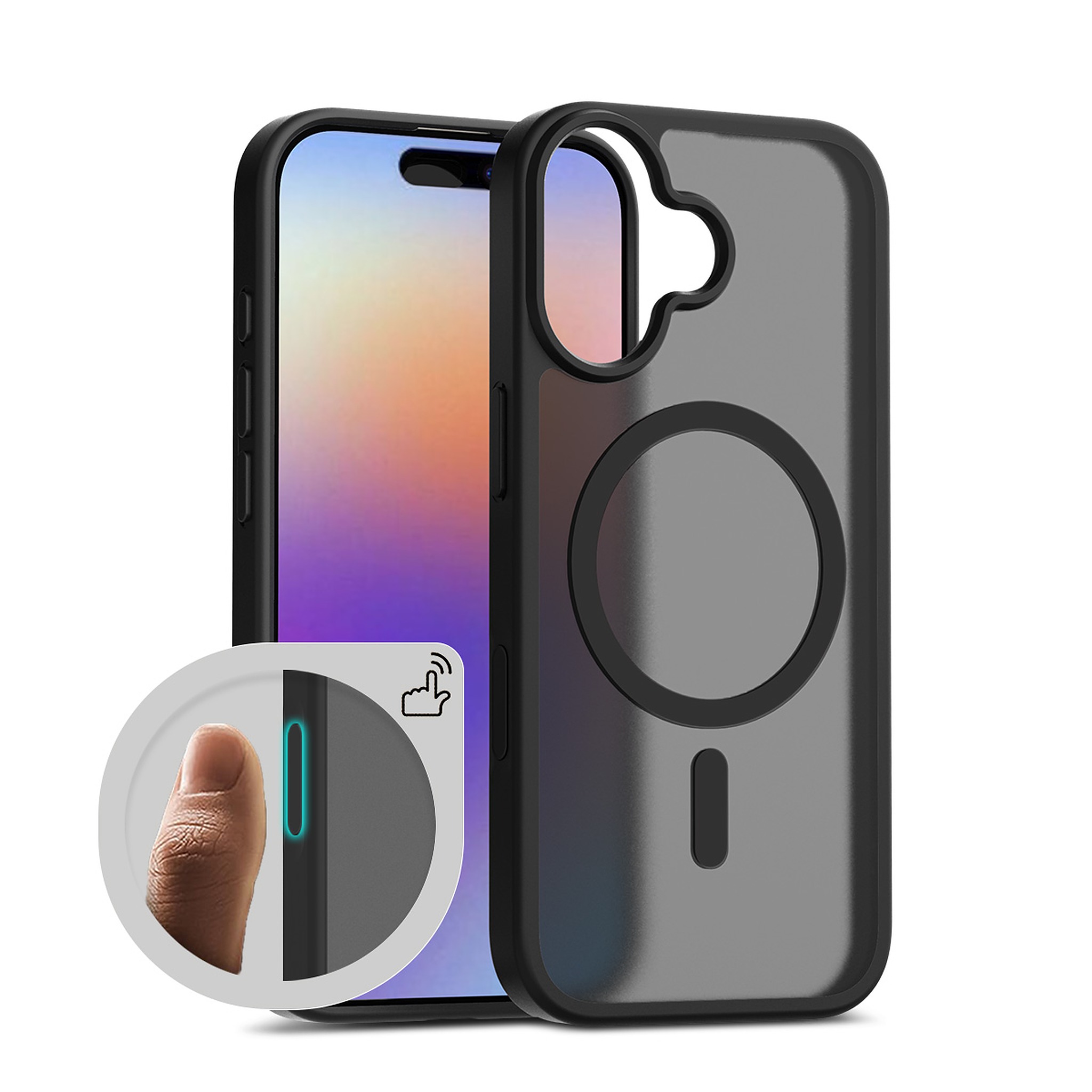 SendaFit Matte Skin-Feel Two-in-One Camera-Button Lanyard Hole MagSafe Case for iPhone 17 (Slim Speaker Port) - Matte Black