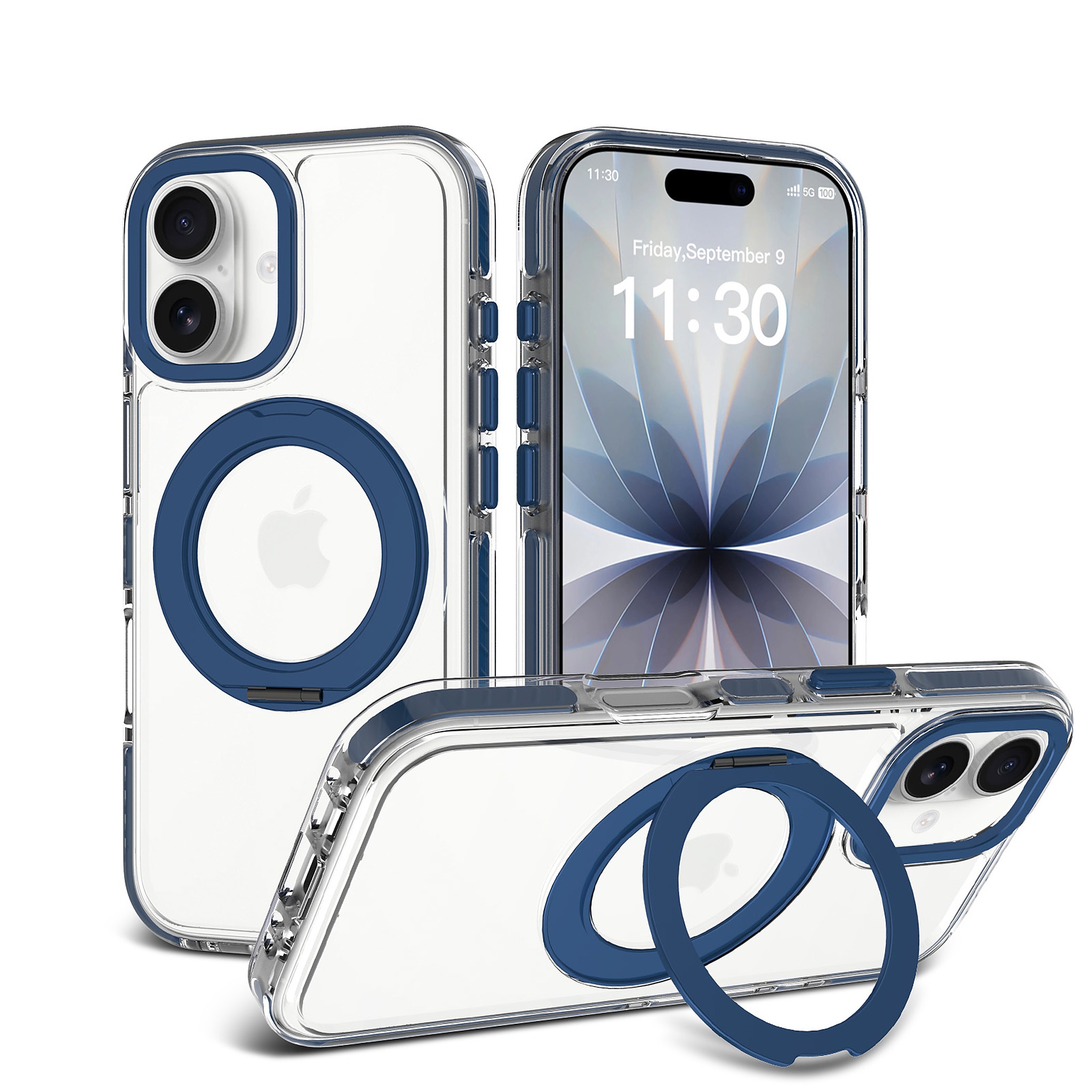 SendaFit Iridescent Clear 360° Stand Case for iPhone 17 - Royal Blue
