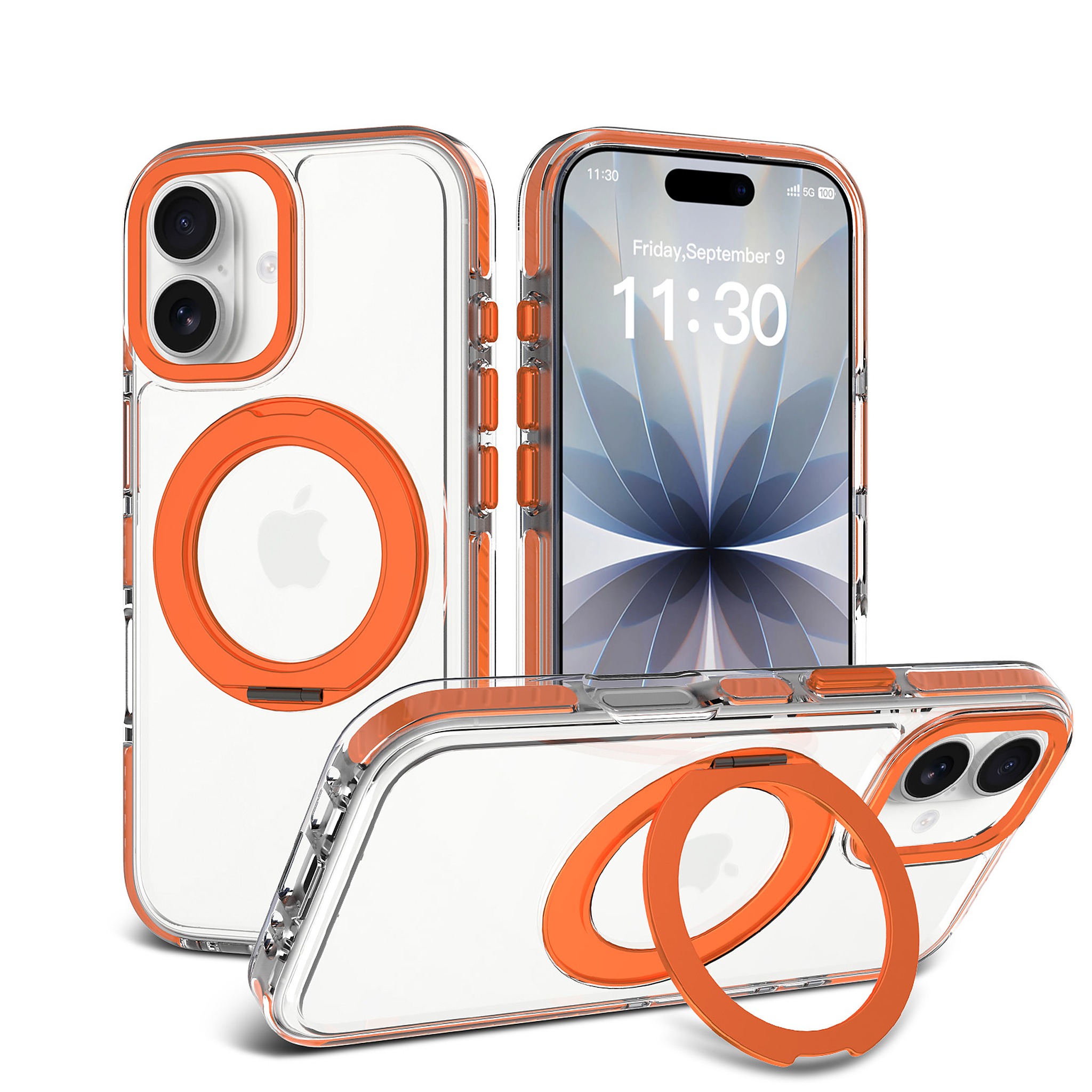 SendaFit Iridescent Clear 360° Stand Case for iPhone 17 - Orange