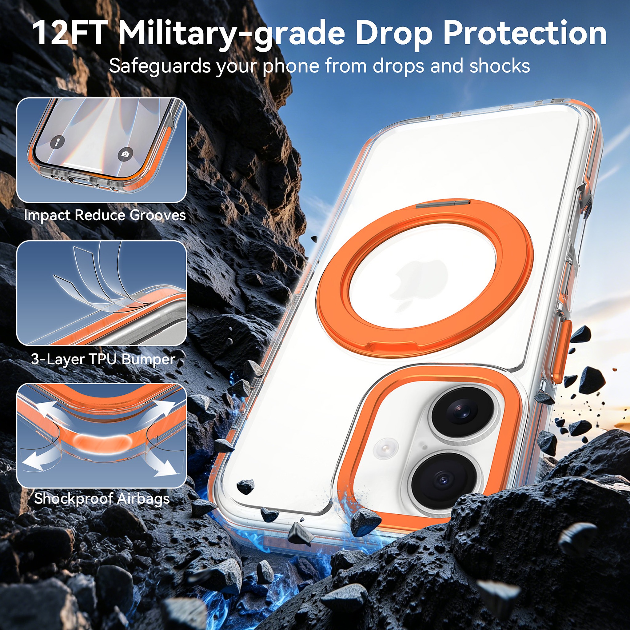 SendaFit Iridescent Clear 360° Stand Case for iPhone 17 detail 13
