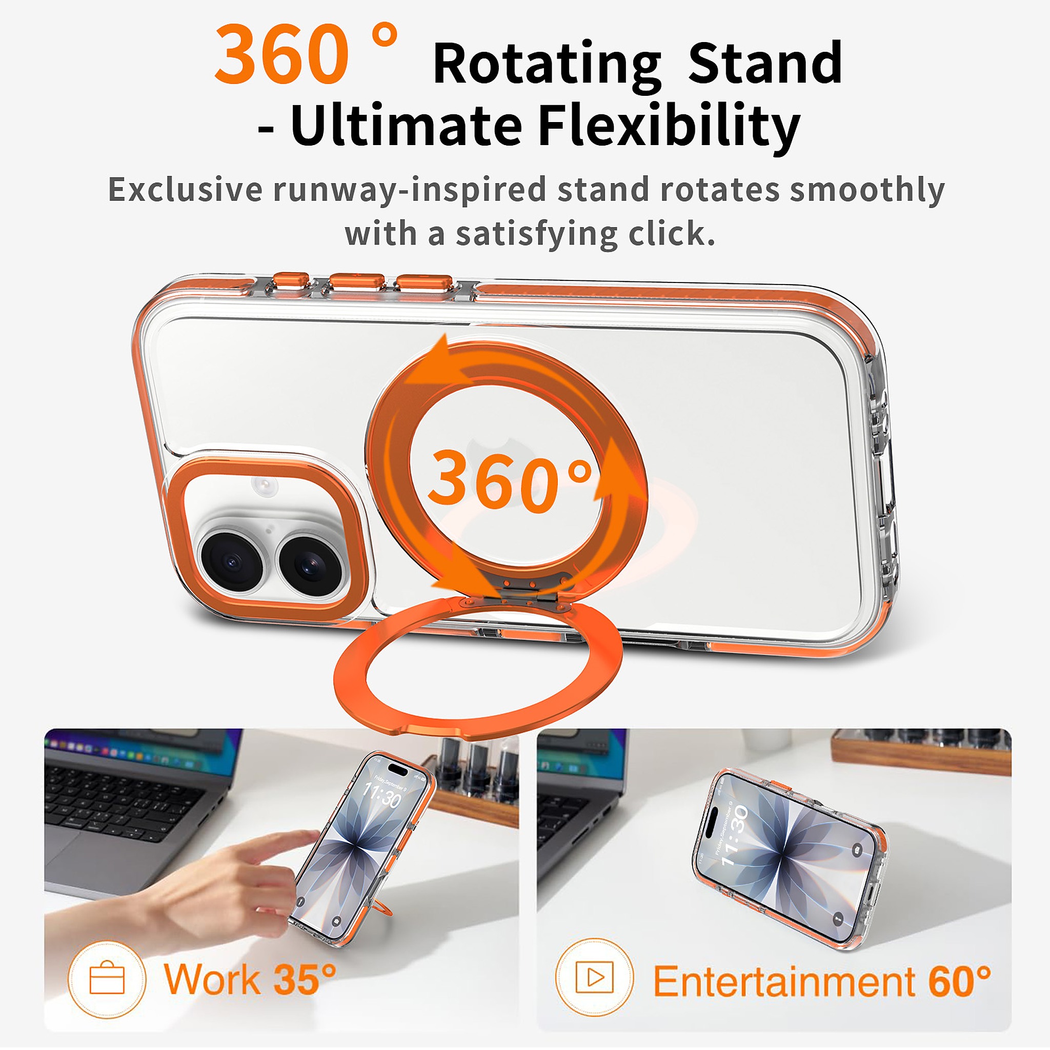 SendaFit Iridescent Clear 360° Stand Case for iPhone 17 detail 14