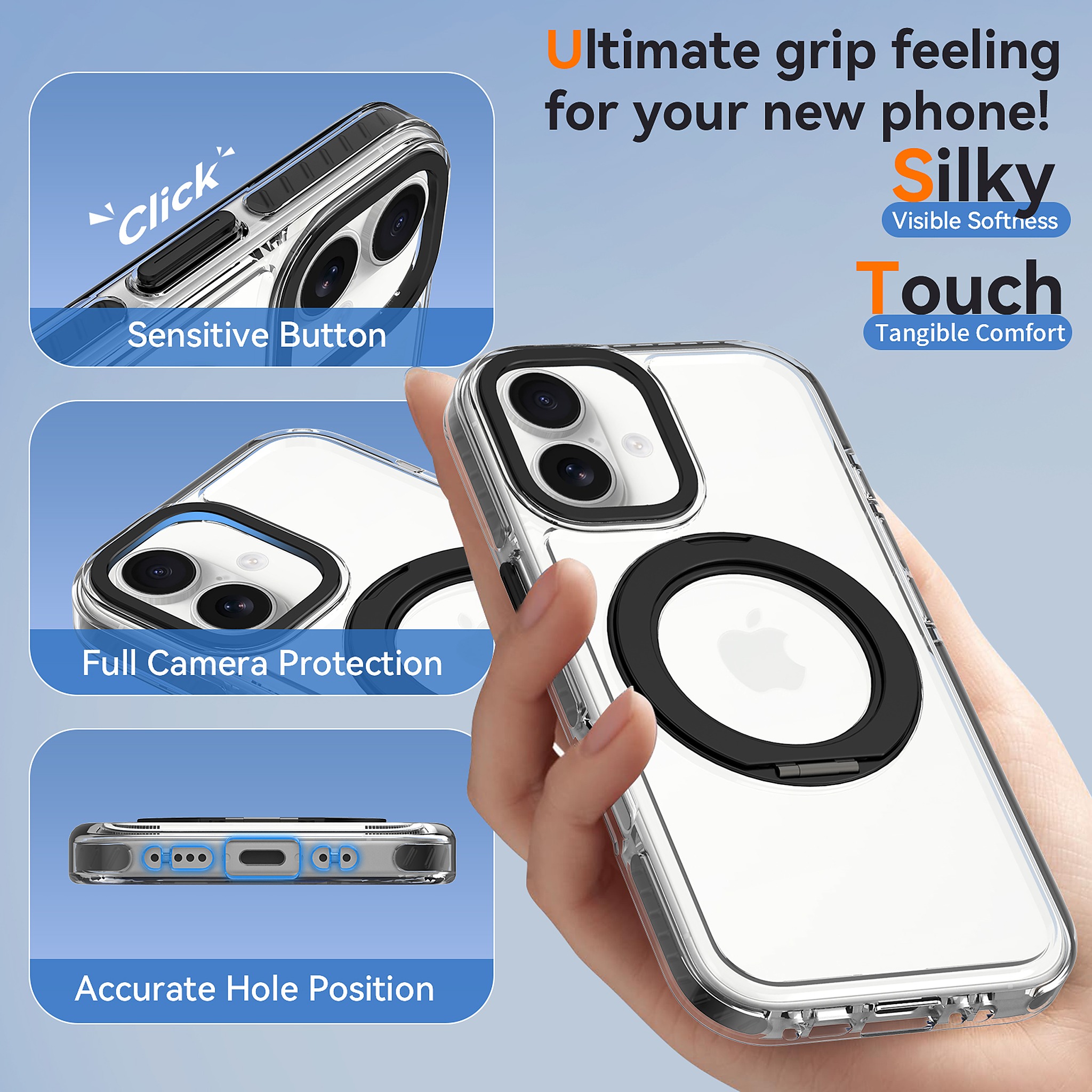 SendaFit Iridescent Clear 360° Stand Case for iPhone 17 detail 16