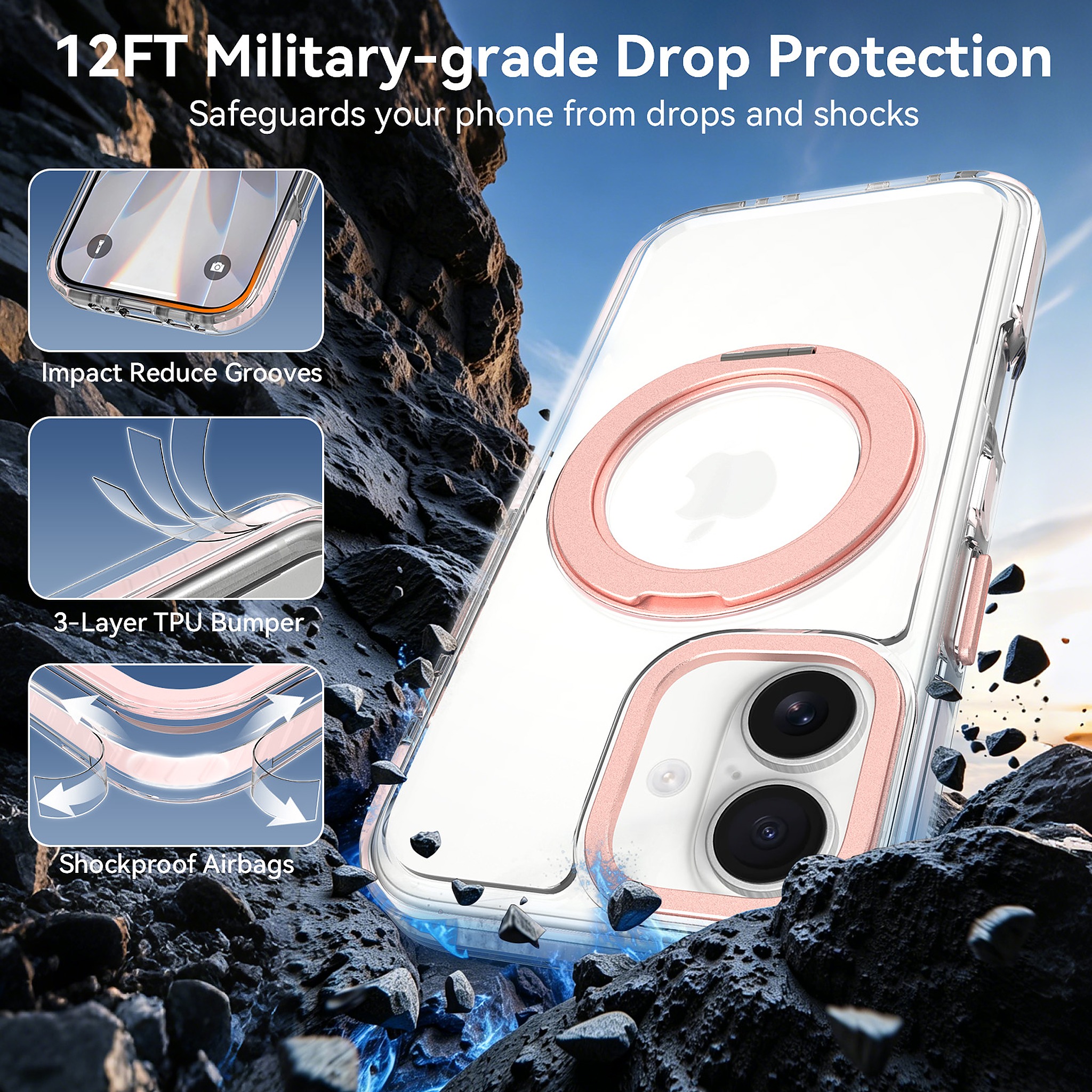SendaFit Iridescent Clear 360° Stand Case for iPhone 17 detail 19