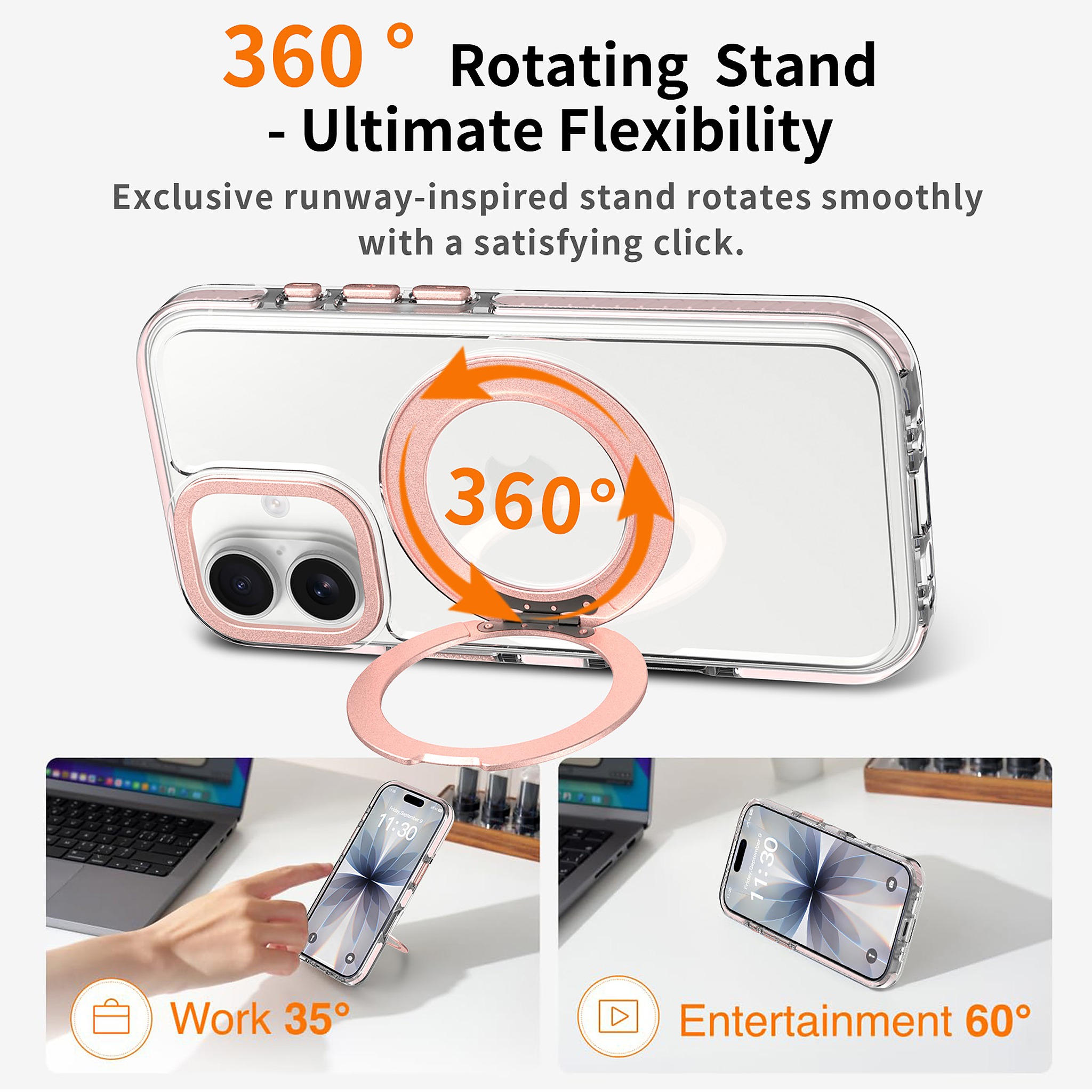 SendaFit Iridescent Clear 360° Stand Case for iPhone 17 detail 20