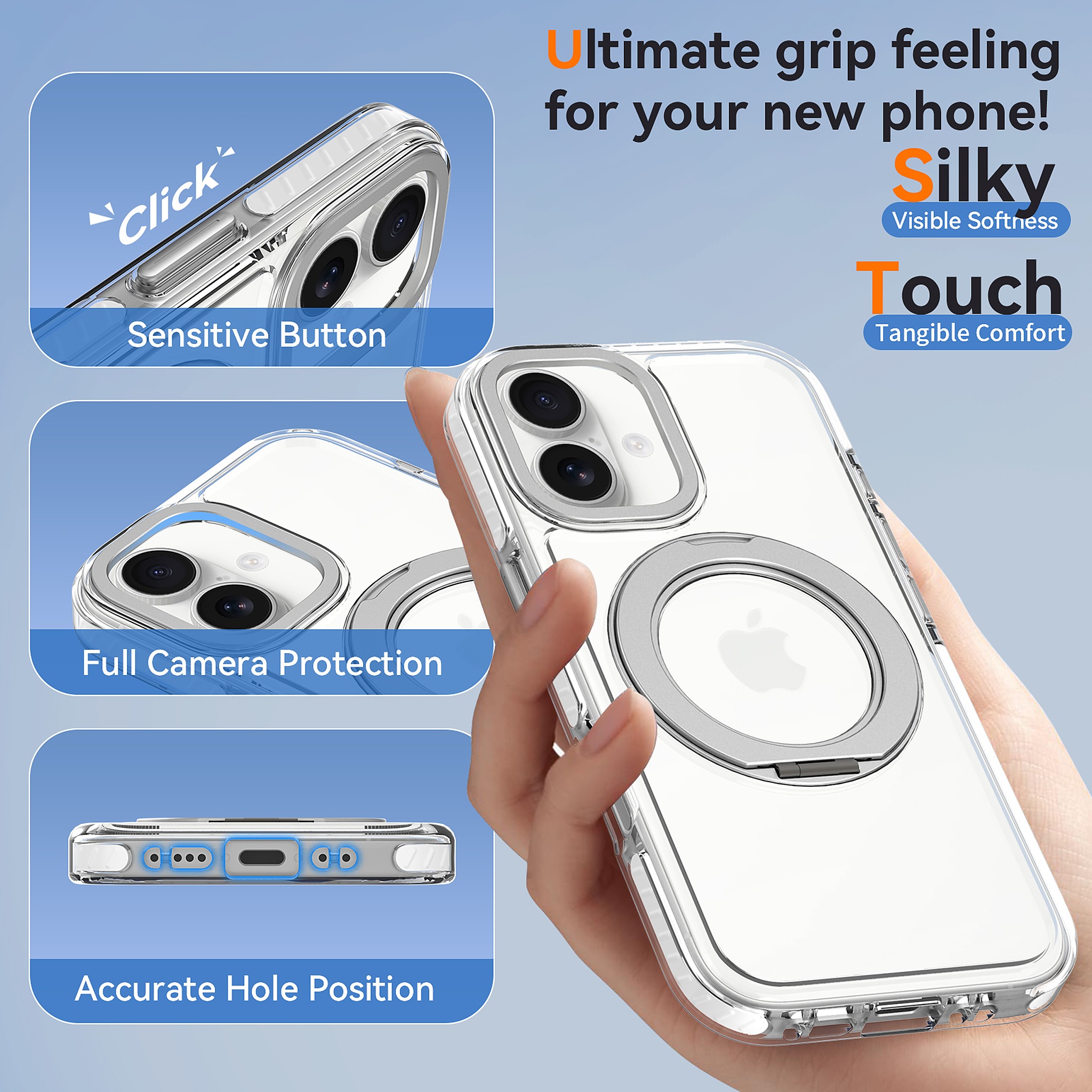 SendaFit Iridescent Clear 360° Stand Case for iPhone 17 detail 23
