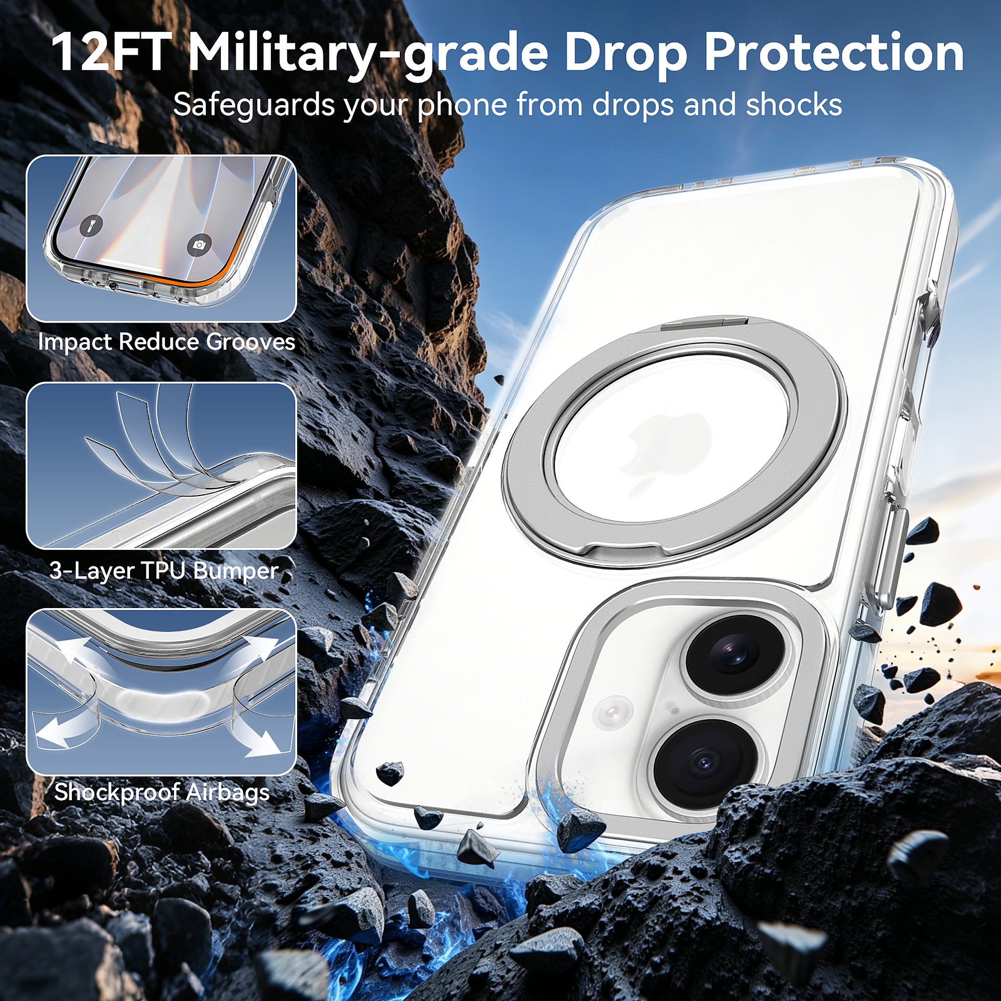 SendaFit Iridescent Clear 360° Stand Case for iPhone 17 detail 25