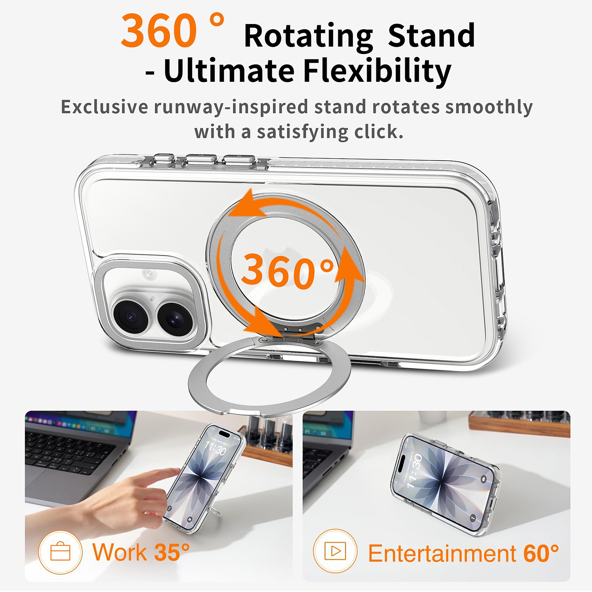 SendaFit Iridescent Clear 360° Stand Case for iPhone 17 detail 26
